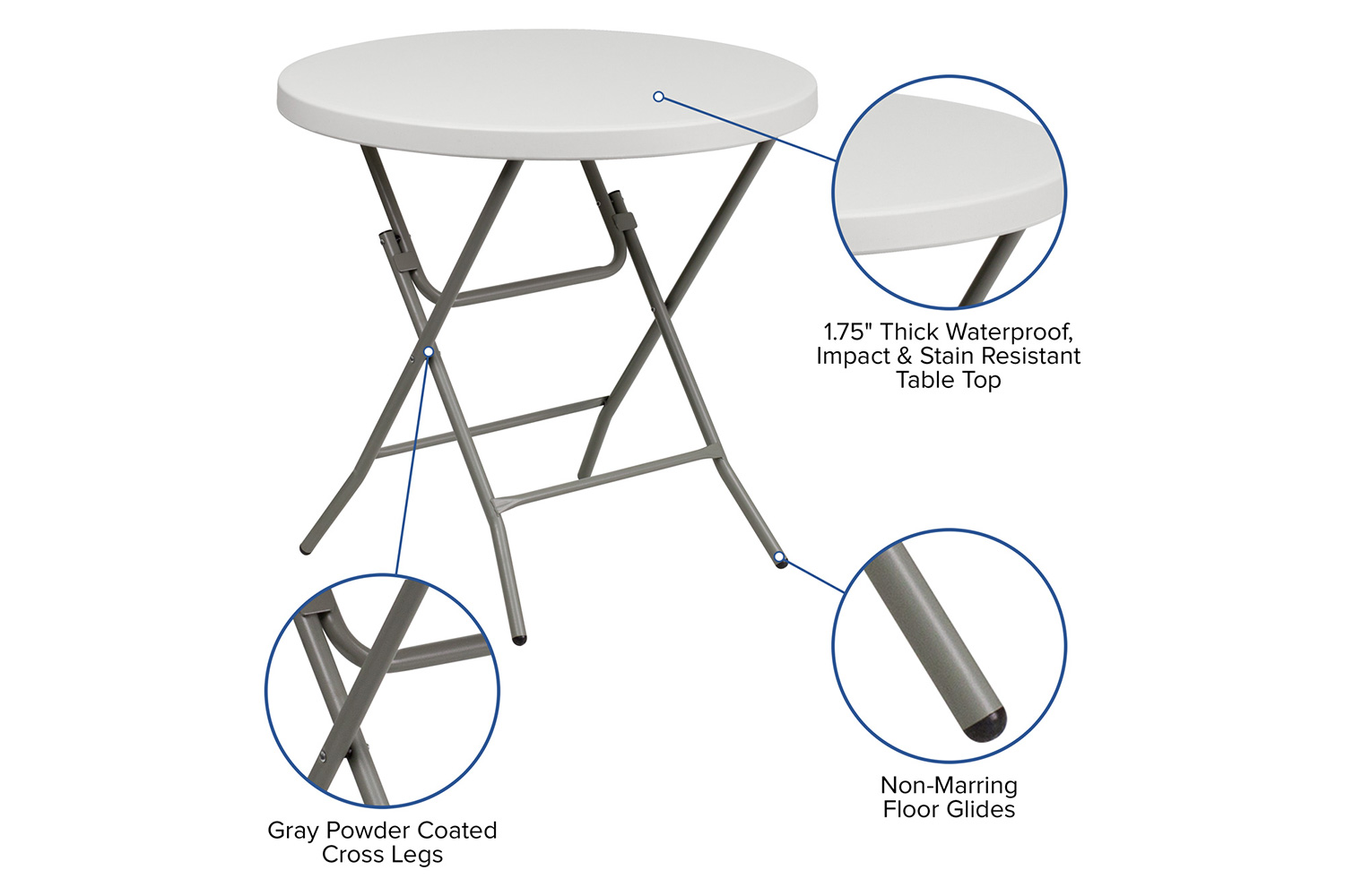 BLNK Round Granite White Plastic Folding Table - 2.63'D