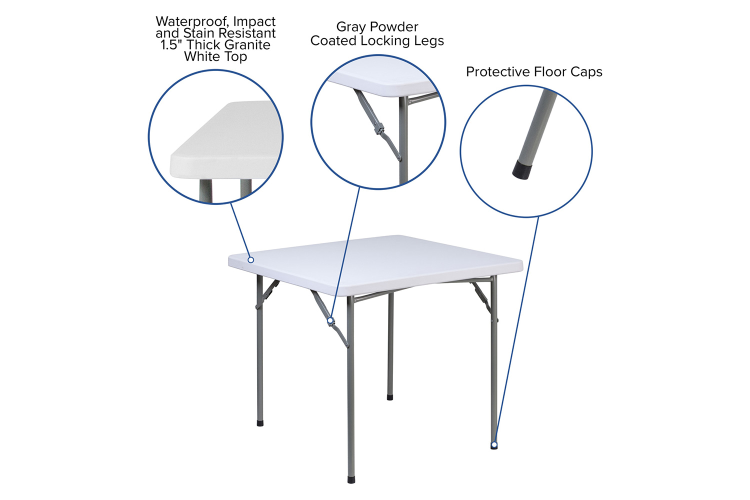 BLNK - Square Granite White Plastic Folding Table