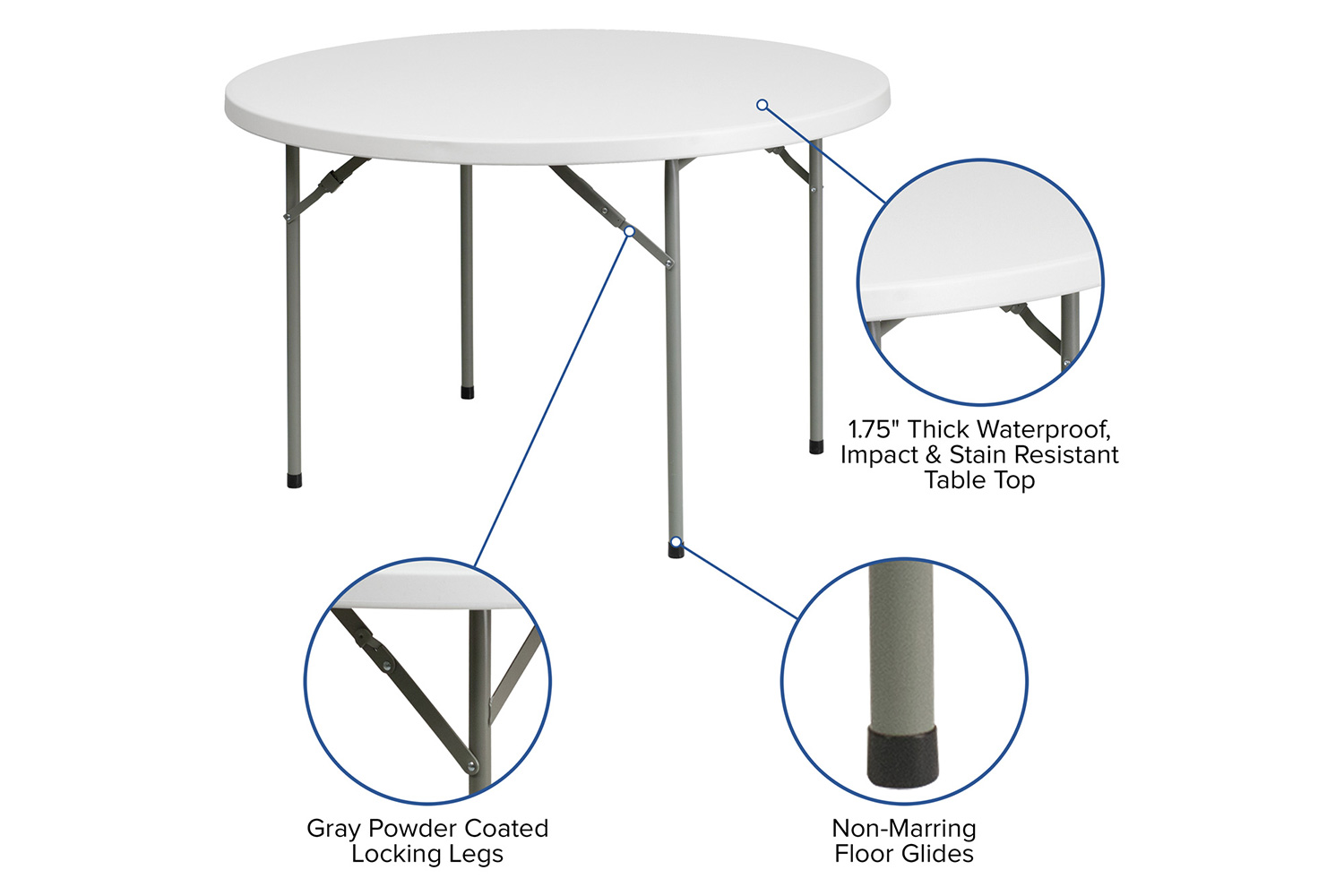 BLNK Round Granite White Plastic Folding Table - 4'D