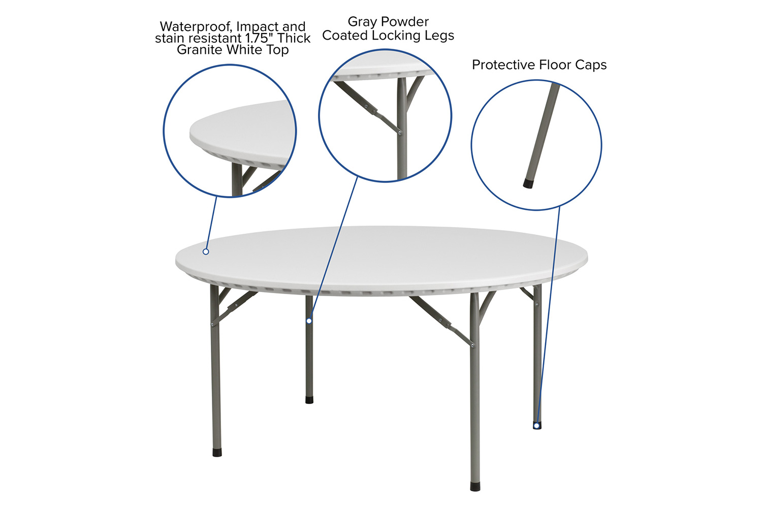 BLNK Round Granite White Plastic Folding Table - 5'D