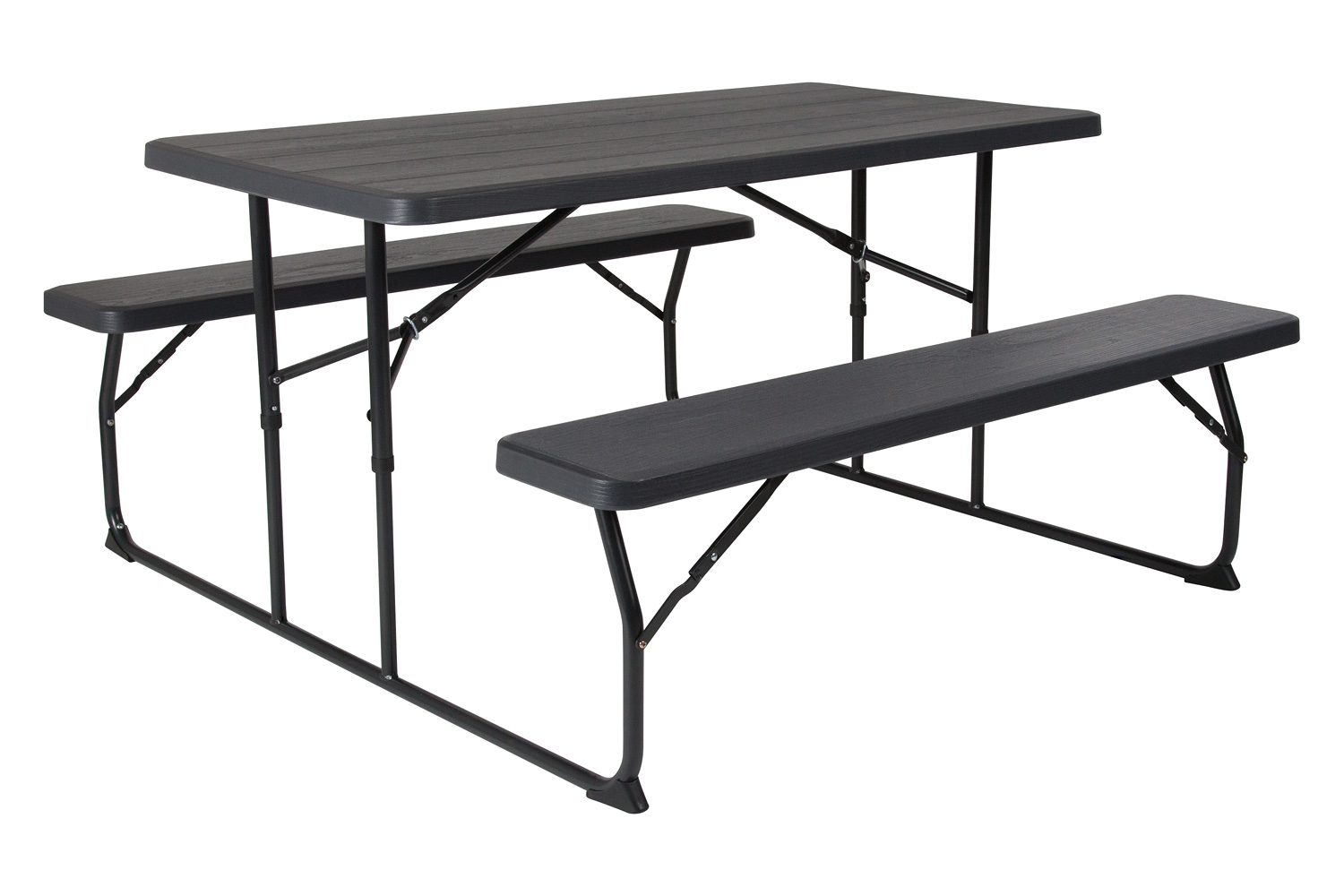 BLNK™ Insta-Fold Folding Picnic Table and Benches - 4.5 Foot Folding Table - Charcoal Wood Grain