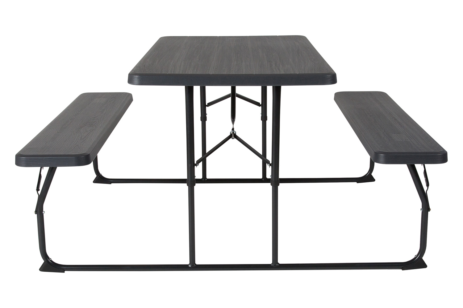 BLNK™ Insta-Fold Folding Picnic Table and Benches - 4.5 Foot Folding Table - Charcoal Wood Grain