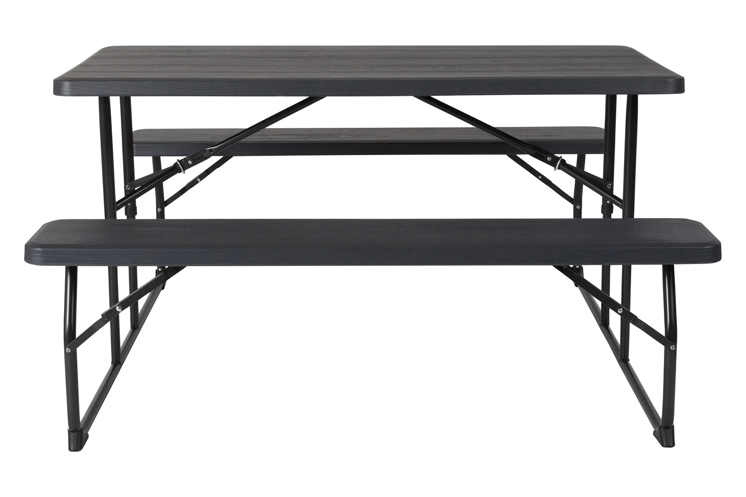 BLNK™ Insta-Fold Folding Picnic Table and Benches - 4.5 Foot Folding Table - Charcoal Wood Grain