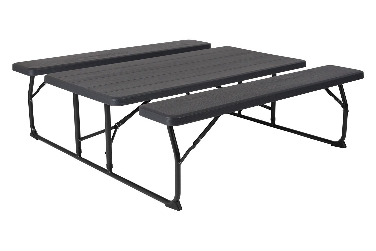 BLNK™ Insta-Fold Folding Picnic Table and Benches - 4.5 Foot Folding Table - Charcoal Wood Grain