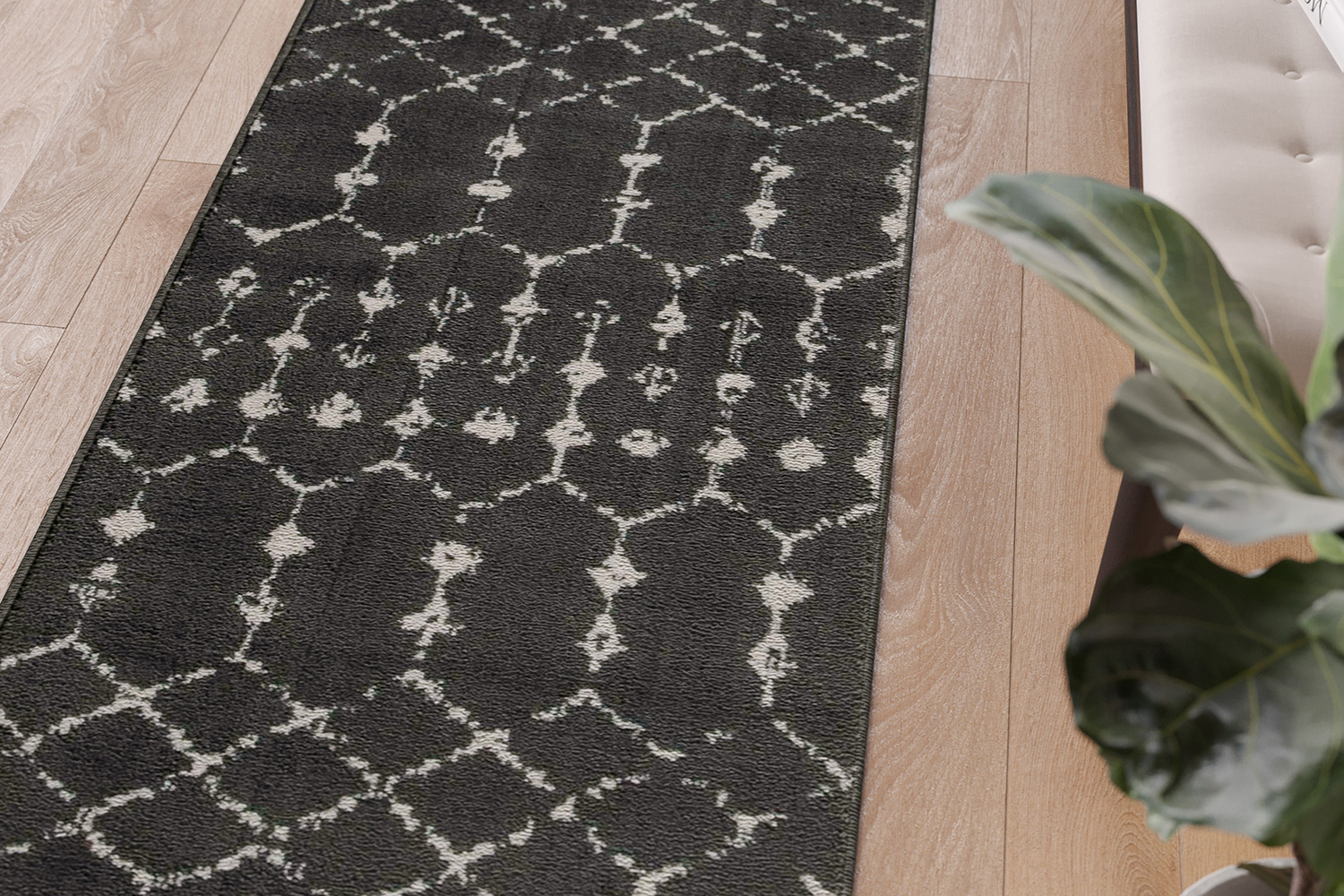 BLNK Beth Geometric Polyester Bohemian Low Pile Rug - Dark Gray/Ivory, 2'W x 6'L