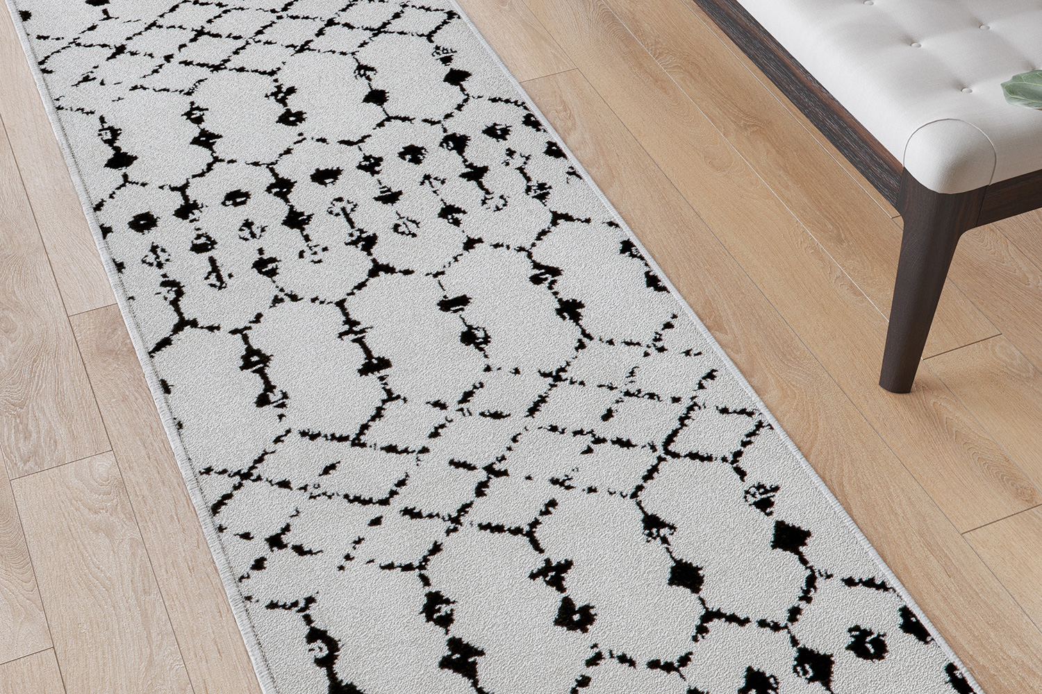 BLNK Beth Geometric Bohemian Low Pile Rug - Ivory/Black, 2'W x 6'L