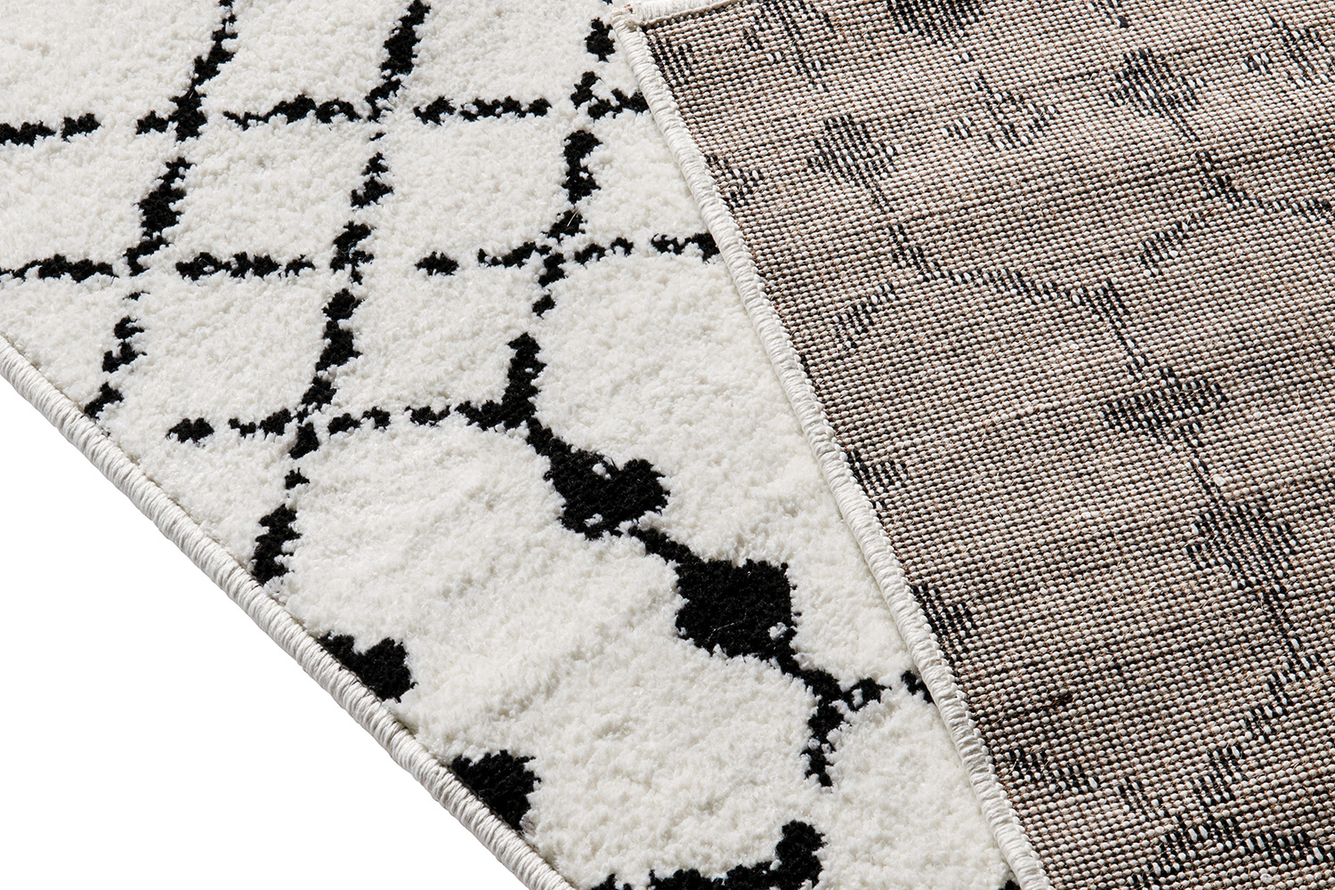 BLNK Beth Geometric Bohemian Low Pile Rug - Ivory/Black, 5'W x 7'L