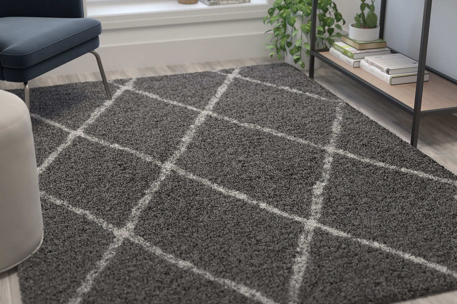 BLNK Roxy Shag Style Polyester Diamond Trellis Area Rug