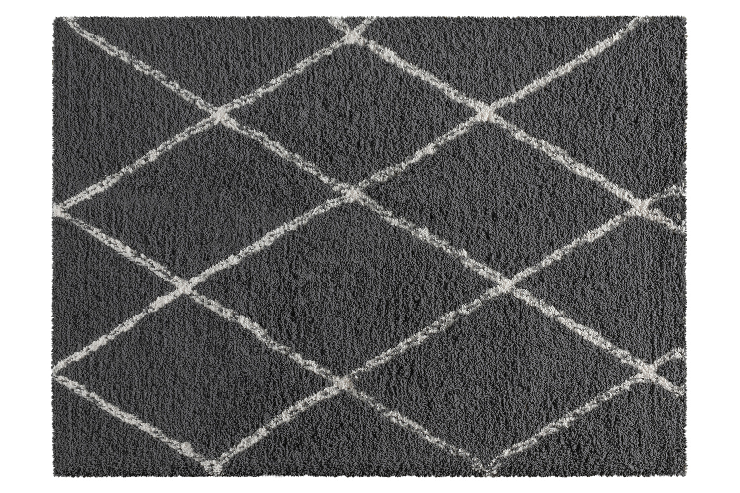 BLNK Roxy Shag Style Polyester Diamond Trellis Area Rug - Charcoal/Ivory, 5'W x 7'L