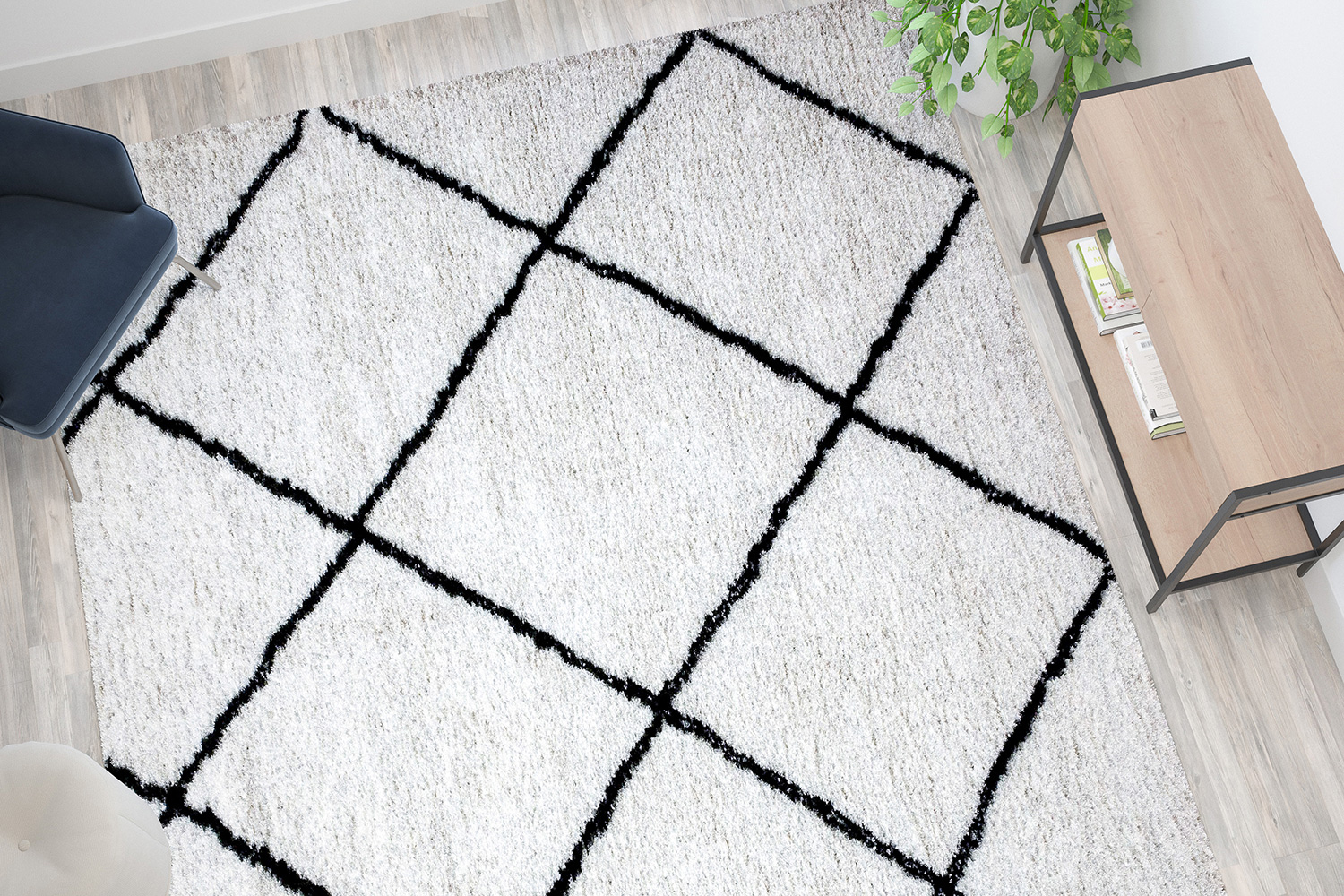 BLNK Roxy Shag Style Diamond Trellis Area Rug - Ivory, 8'W x 10'L