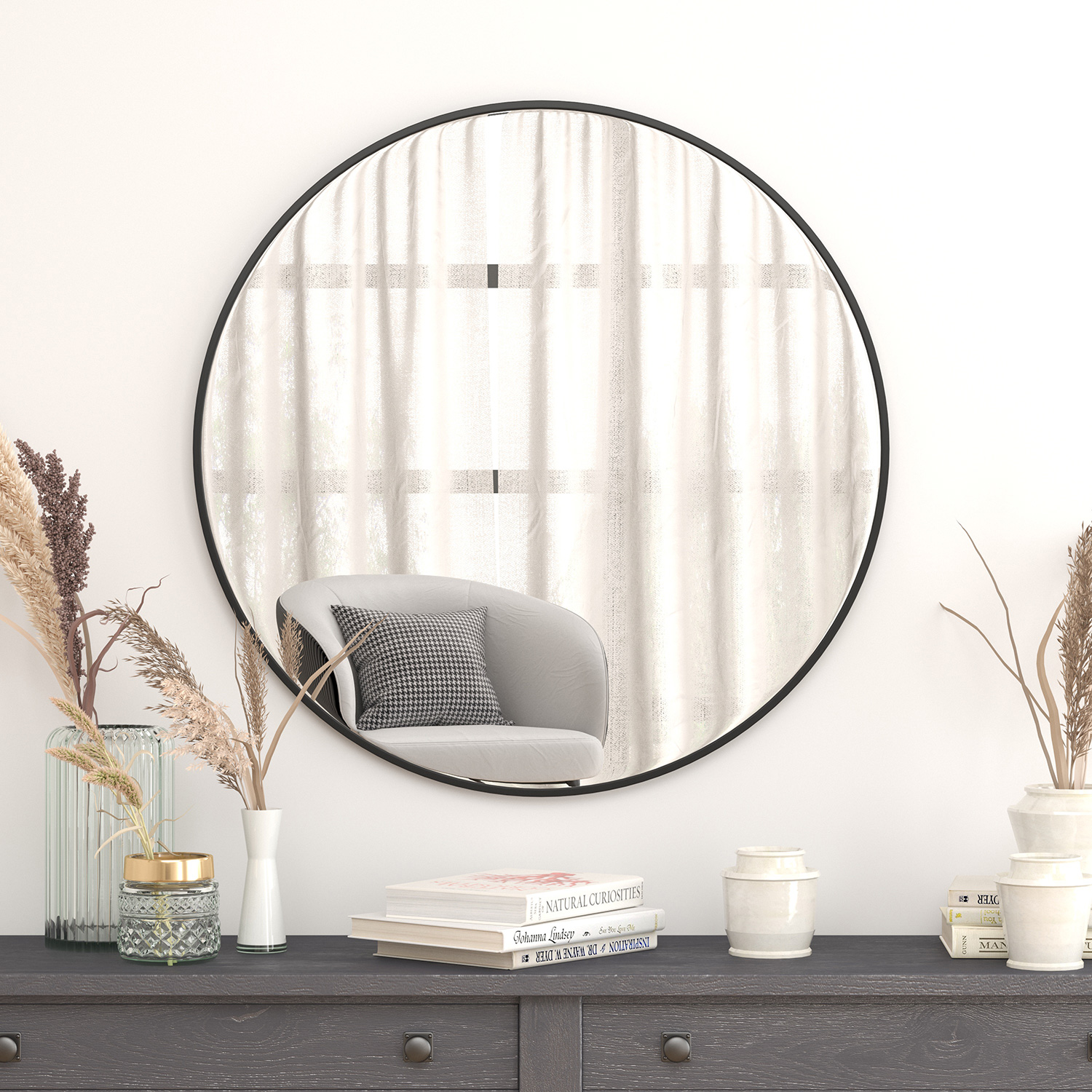 BLNK Julianne Style 1 Round Metal Framed Wall Mirror