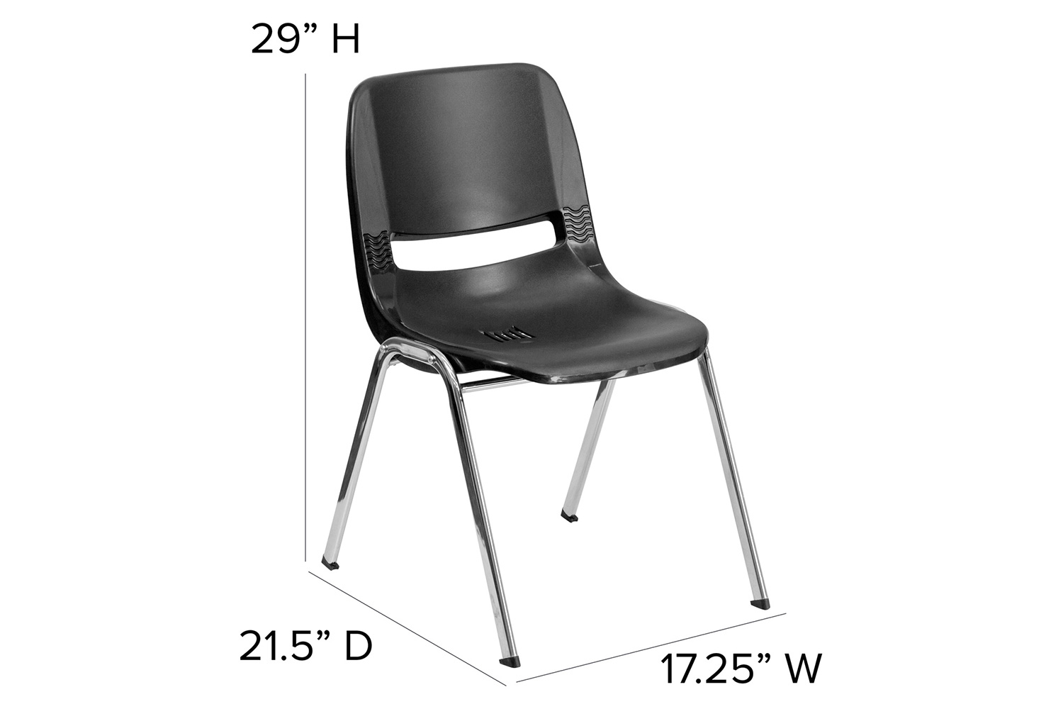 BLNK HERCULES Series Ergonomic Shell Stack Chair - Black/Chrome, 16"H Seat