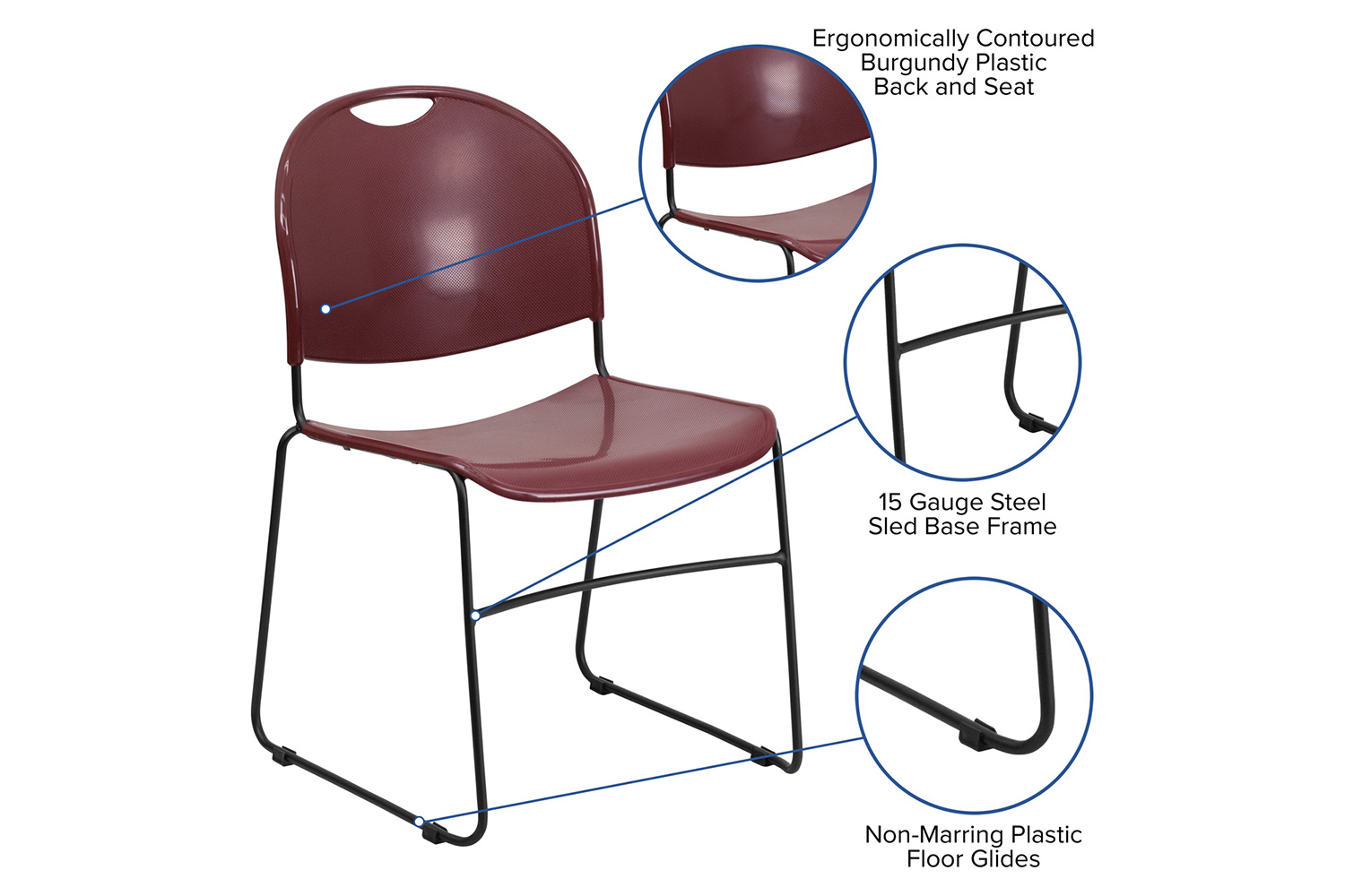 BLNK HERCULES Series Ultra-Compact Stack Chair with Black Powder Coated Frame - Burgundy