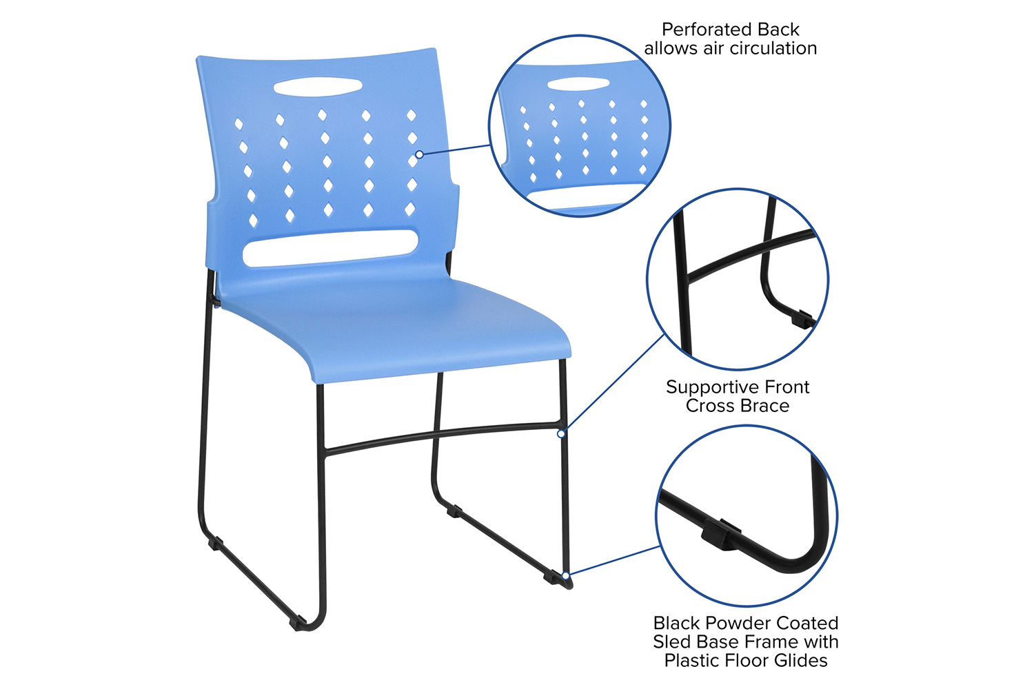 BLNK™ HERCULES Series Sled Base Stack Chair with Air-Vent Back - Blue