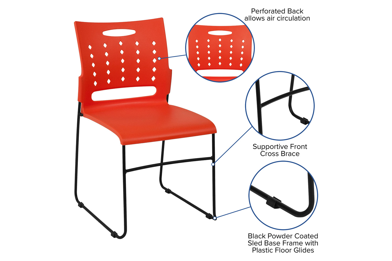 BLNK™ HERCULES Series Sled Base Stack Chair with Air-Vent Back - Orange