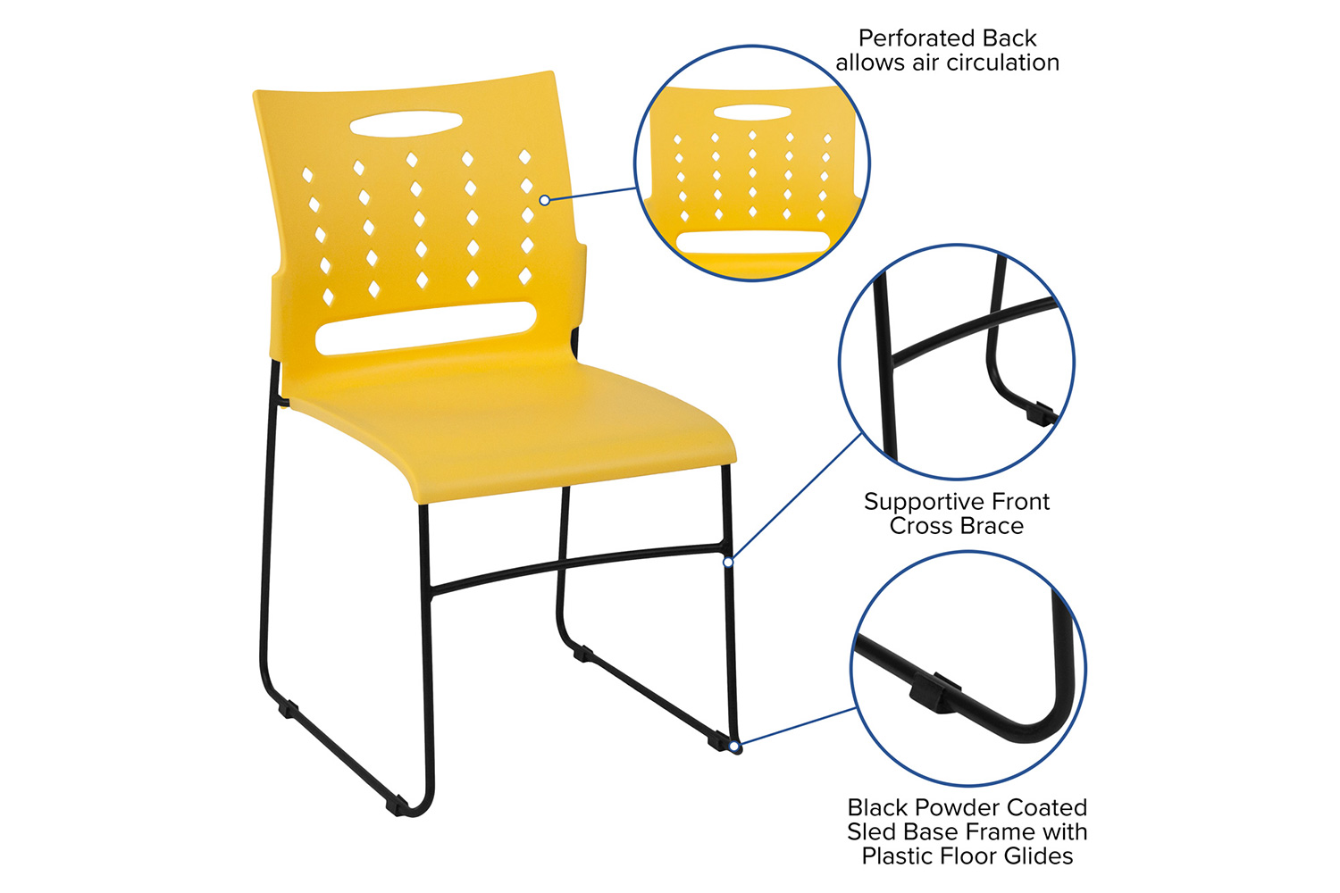 BLNK HERCULES Series Sled Base Stack Chair with Air-Vent Back - Yellow