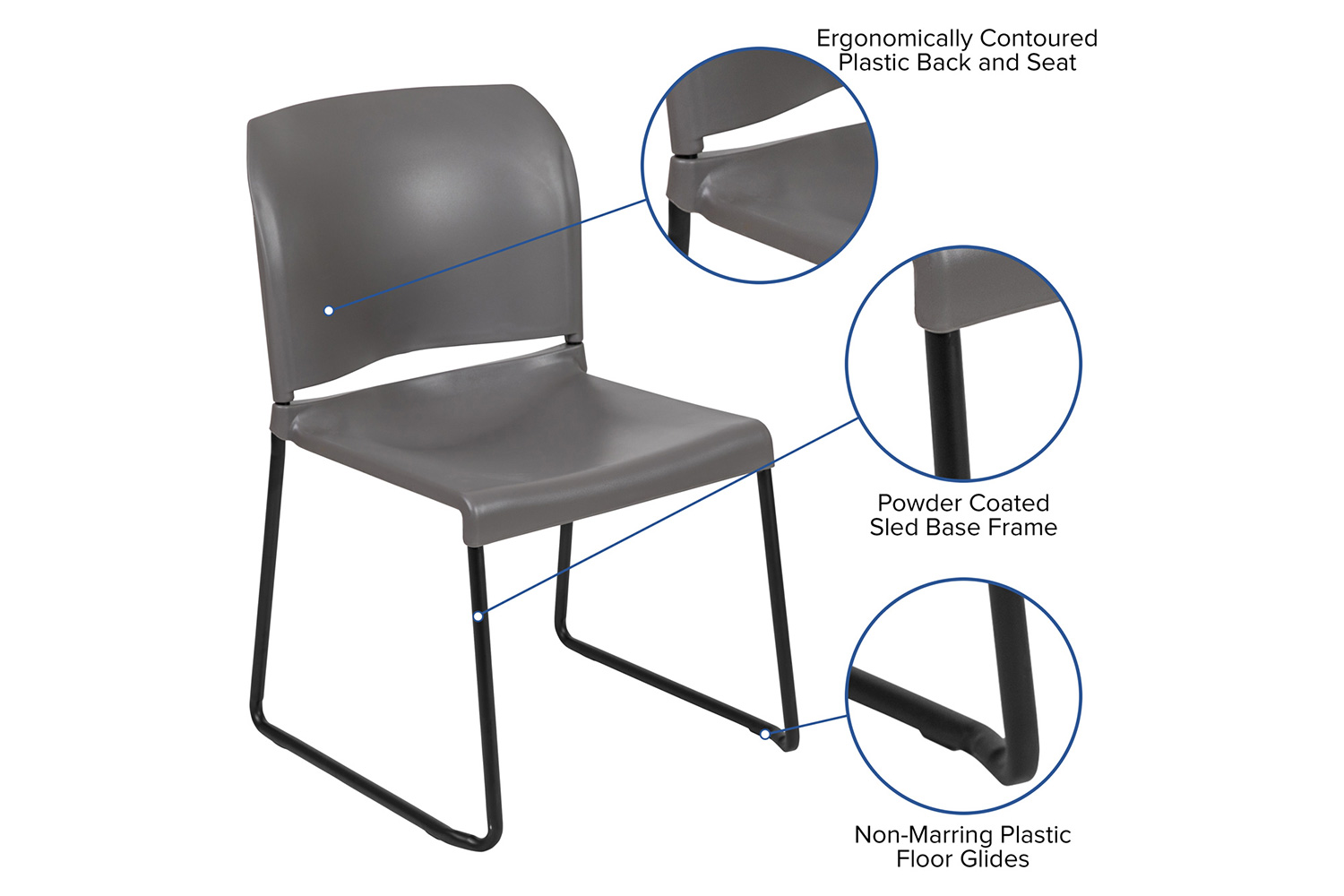 BLNK - HERCULES Series Full Back Contoured Stack Chair with Black Powder Coated Sled Base