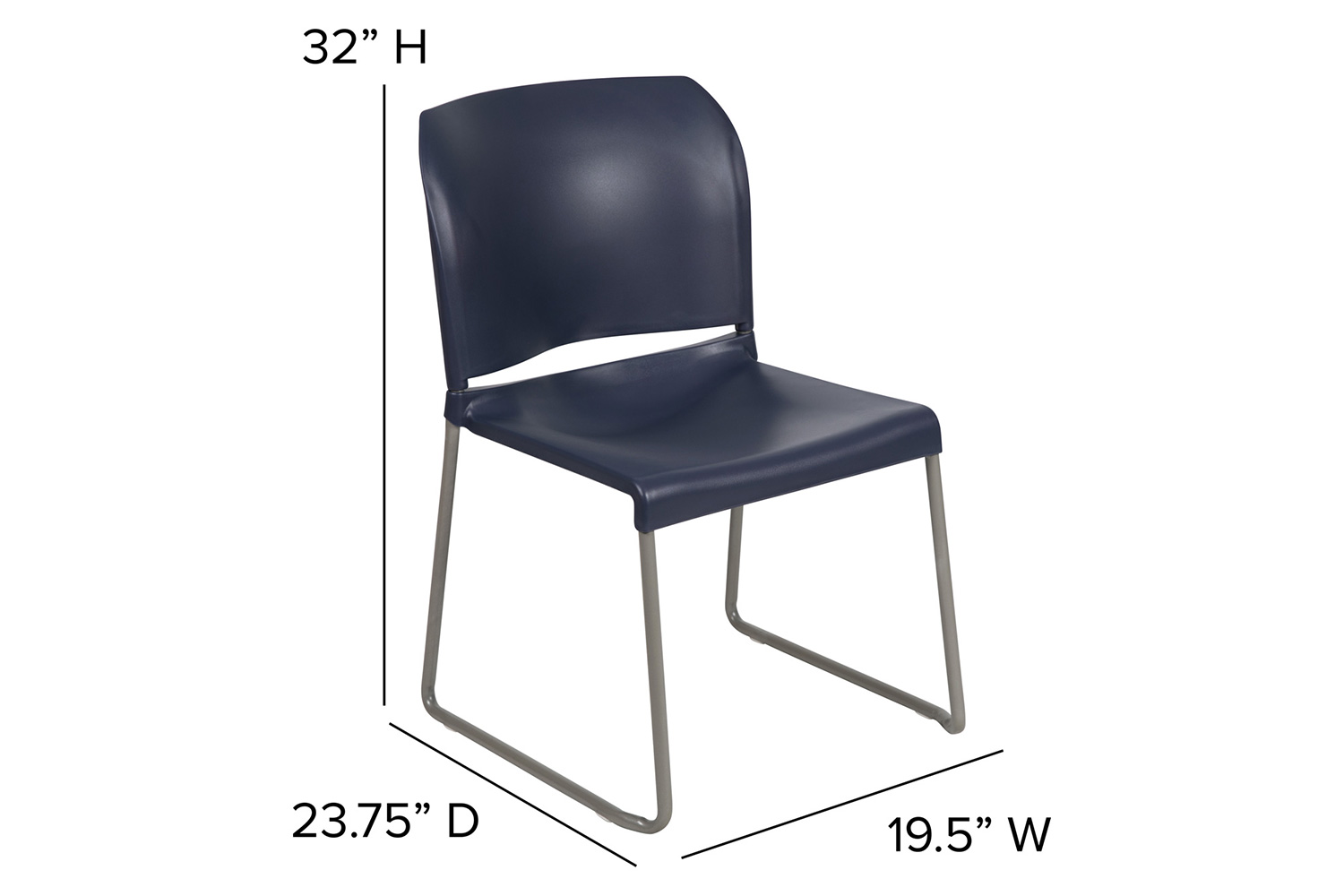 BLNK HERCULES Series Full Back Contoured Stack Chair with Gray Powder Coated Sled Base - Navy