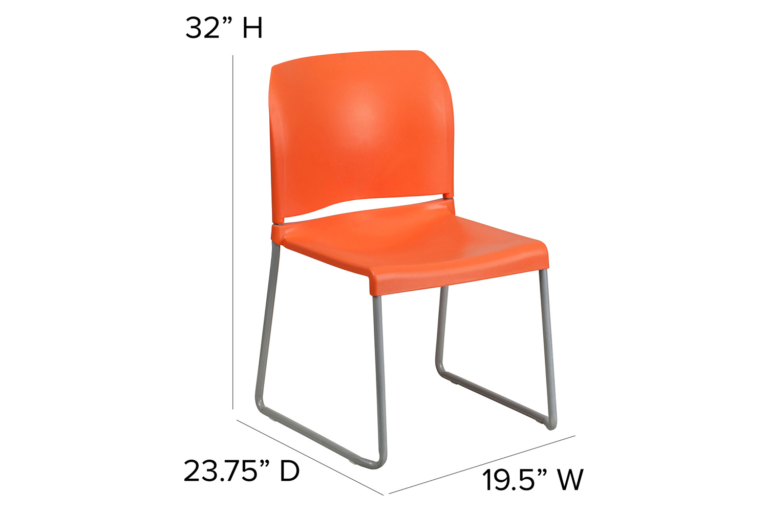 BLNK HERCULES Series Full Back Contoured Stack Chair with Gray Powder Coated Sled Base - Orange