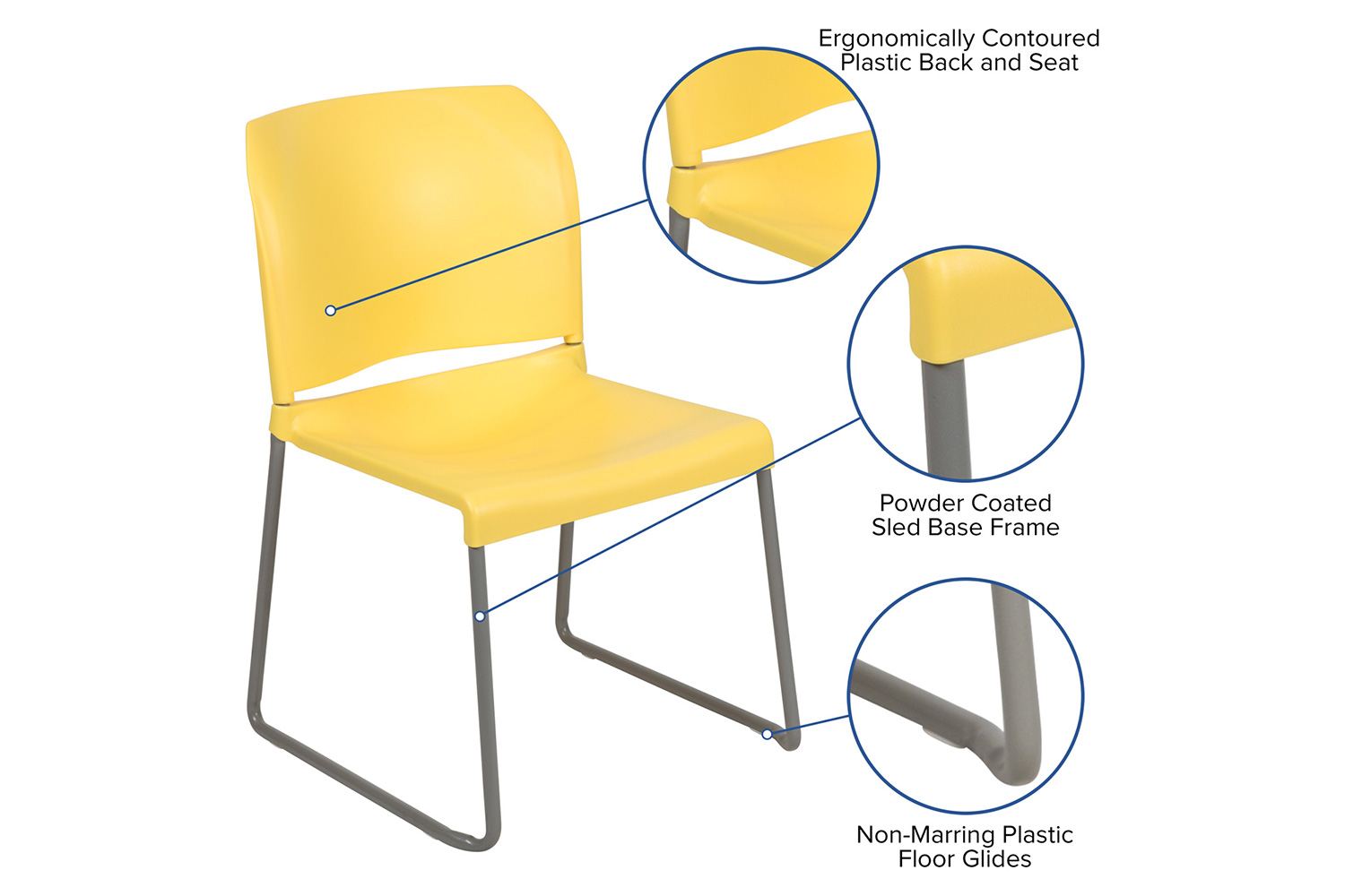 BLNK HERCULES Series Full Back Contoured Stack Chair with Gray Powder Coated Sled Base - Yellow