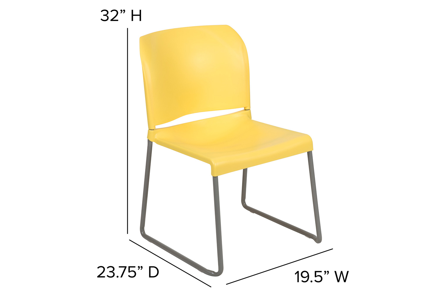 BLNK HERCULES Series Full Back Contoured Stack Chair with Gray Powder Coated Sled Base - Yellow