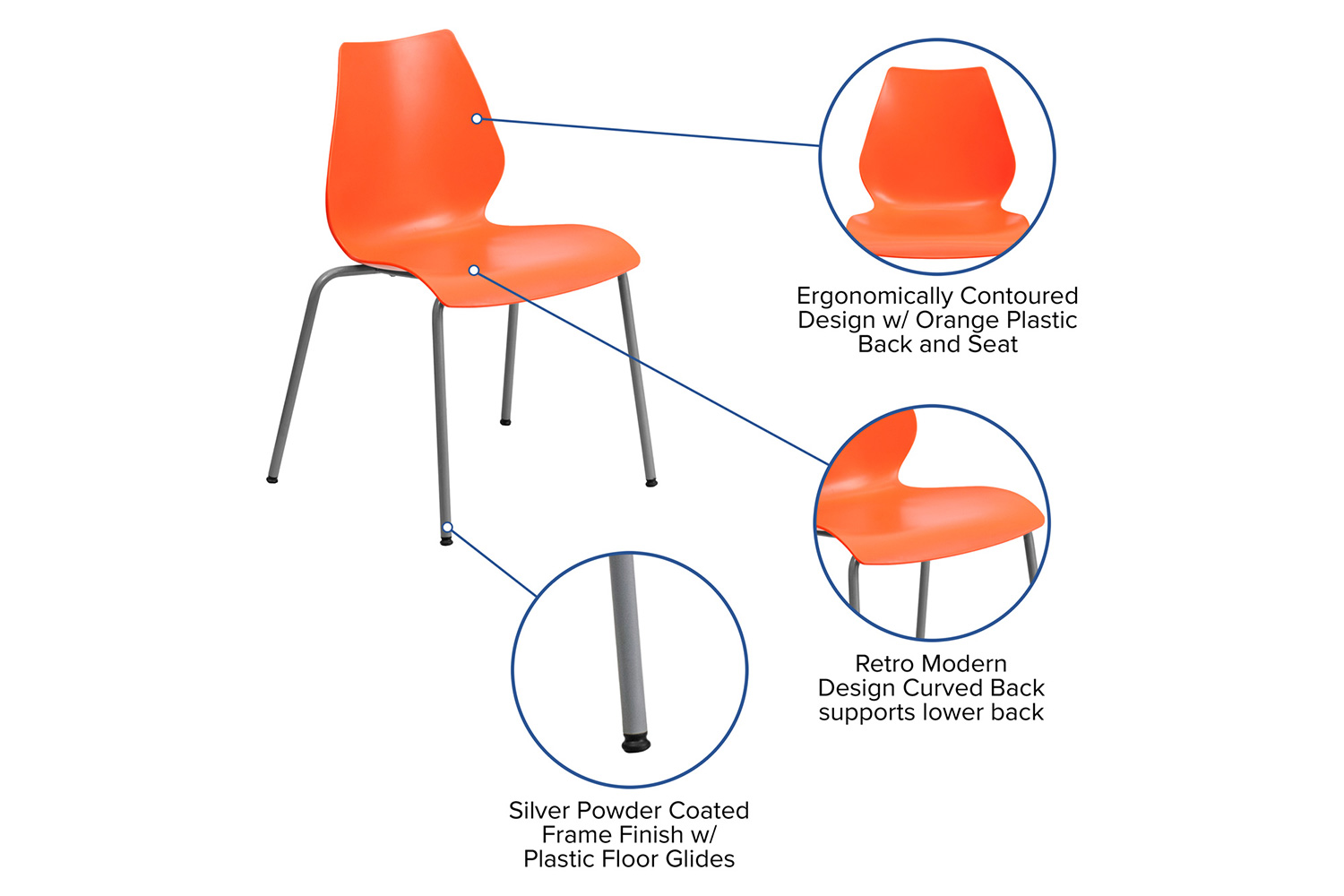 BLNK HERCULES Series Stack Chair with Lumbar Support and Silver Frame - Orange