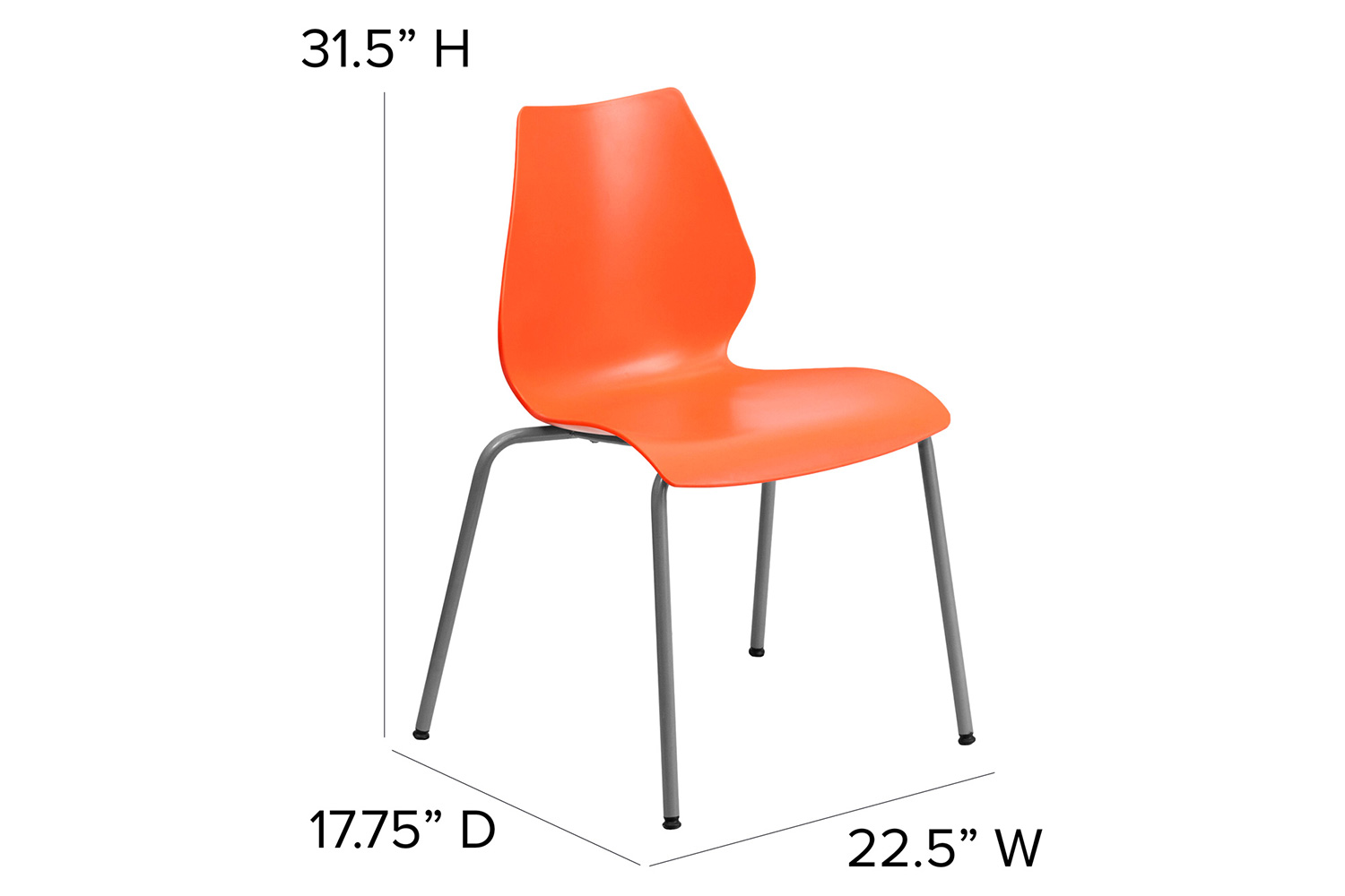 BLNK HERCULES Series Stack Chair with Lumbar Support and Silver Frame - Orange