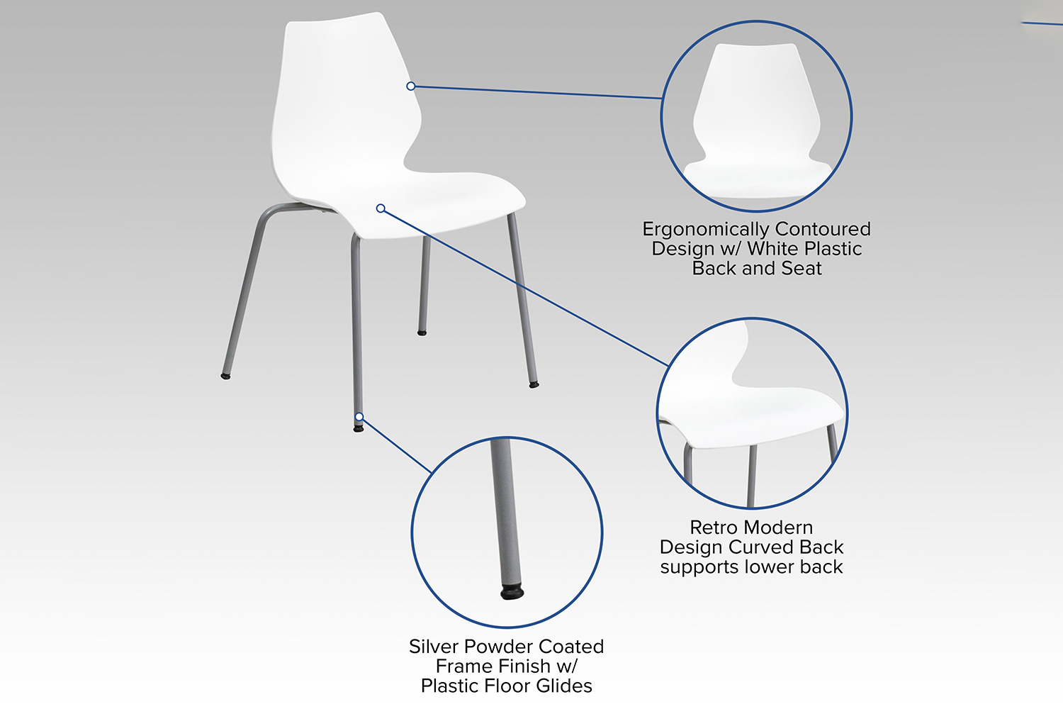 BLNK HERCULES Series Stack Chair with Lumbar Support and Silver Frame - White