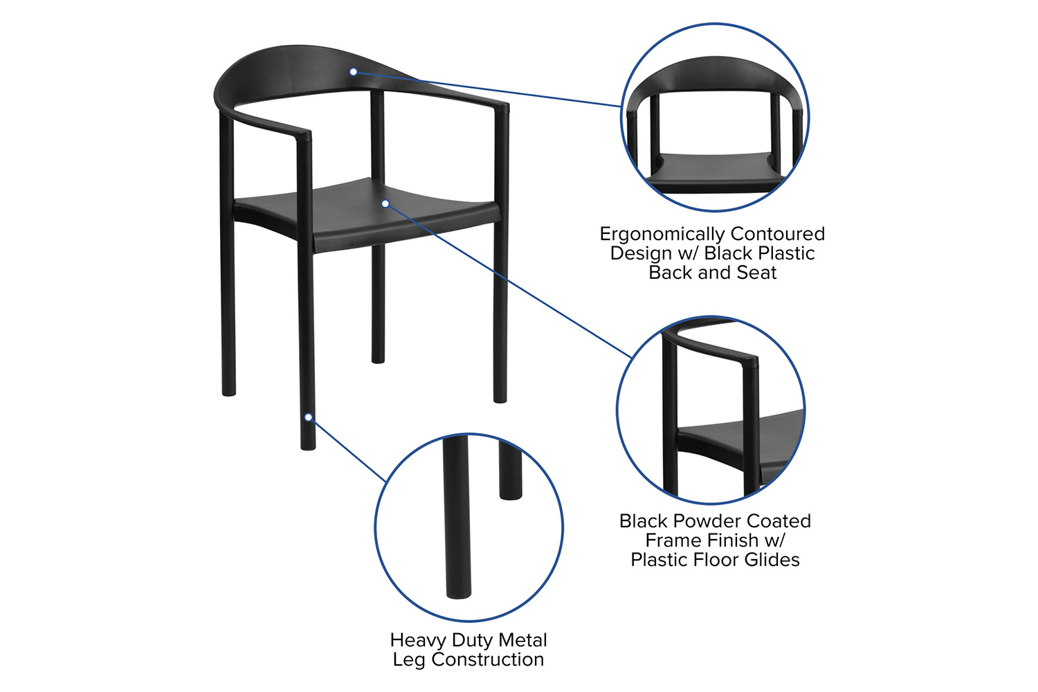 BLNK™ HERCULES Series Plastic Cafe Stack Chair - Black