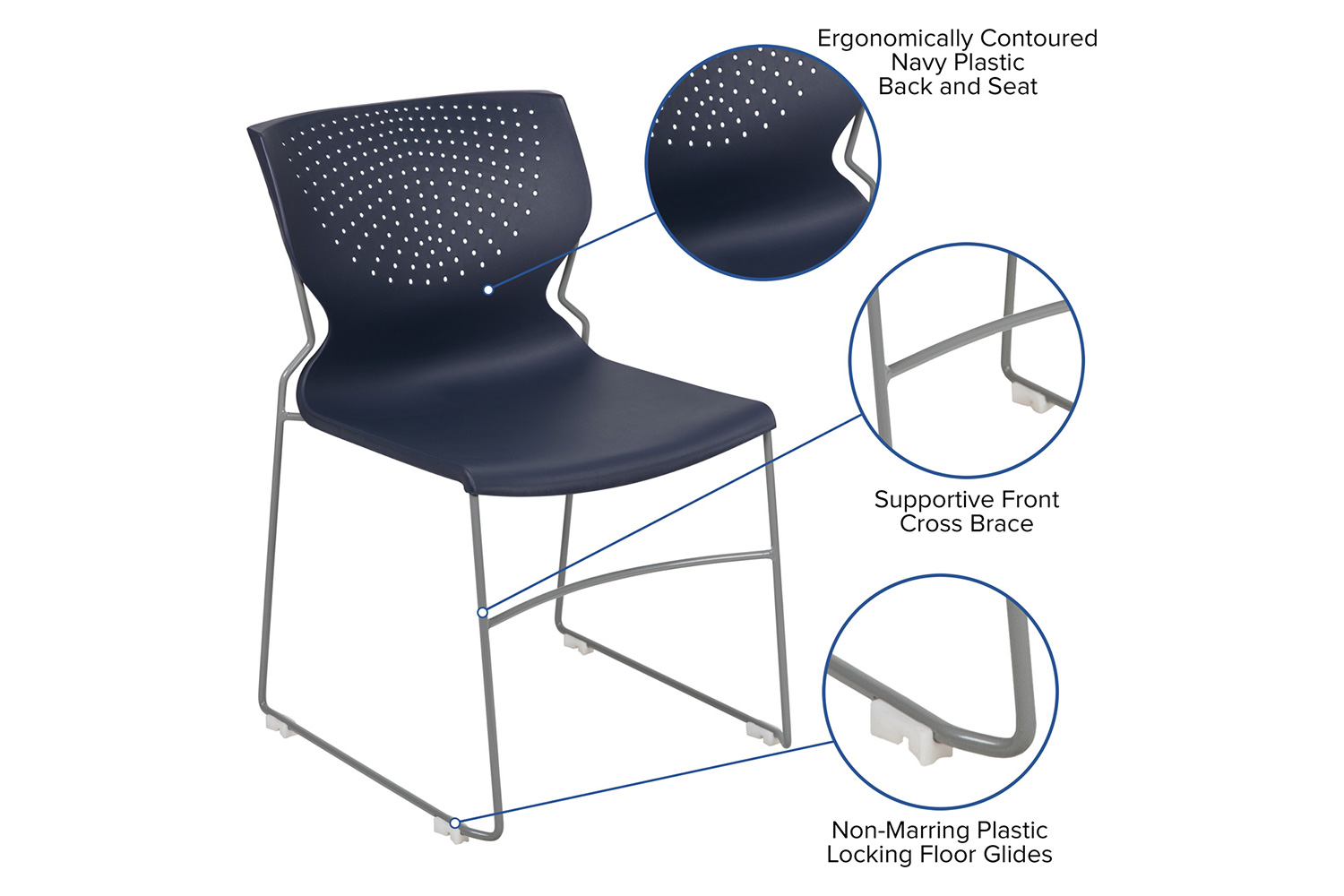 BLNK HERCULES Series Full Back Stack Chair with Gray Powder Coated Frame - Navy