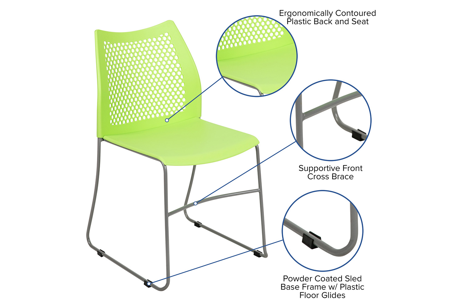 BLNK™ HERCULES Series Stack Chair with Air-Vent Back and Gray Powder Coated Sled Base - Green