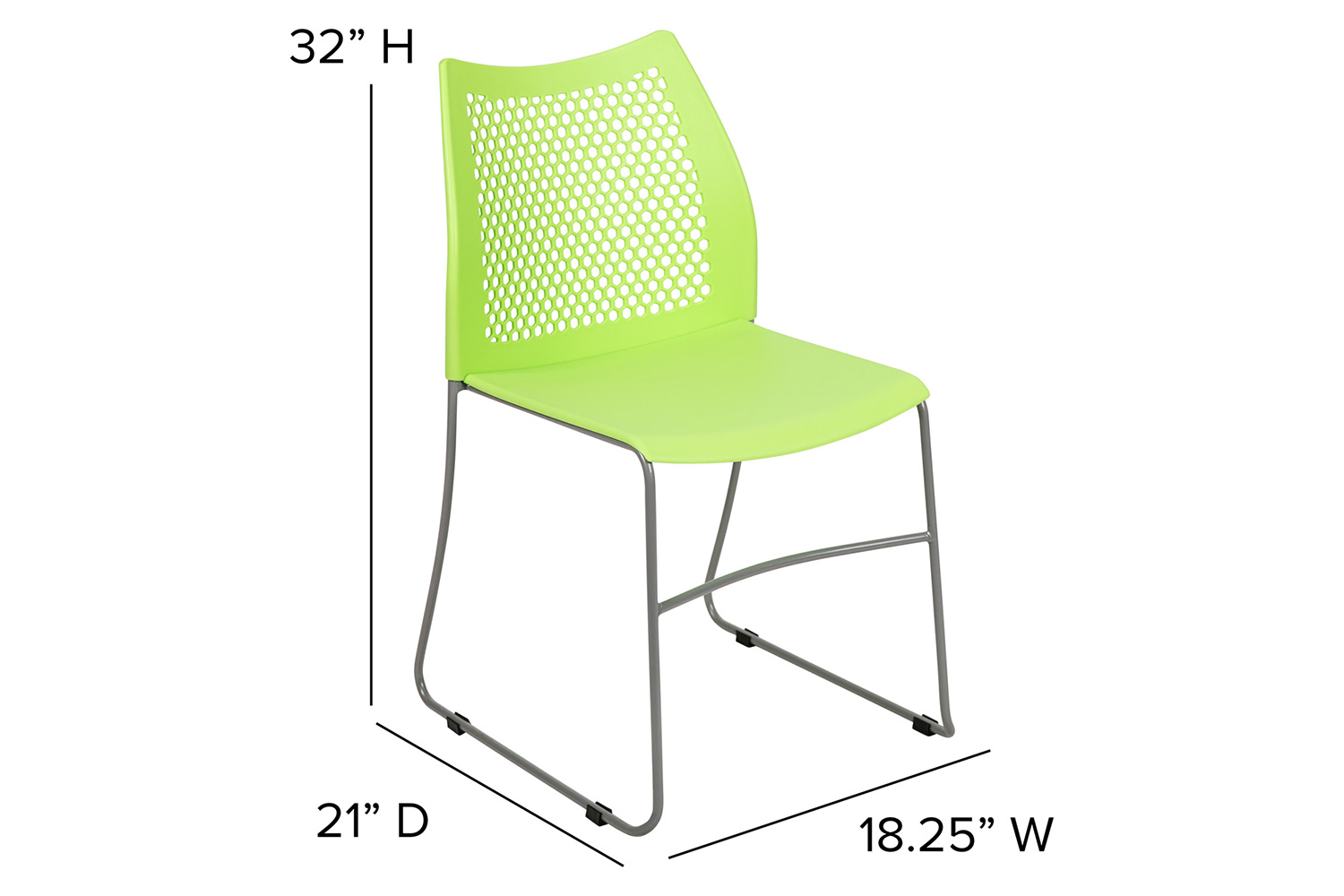 BLNK™ HERCULES Series Stack Chair with Air-Vent Back and Gray Powder Coated Sled Base - Green