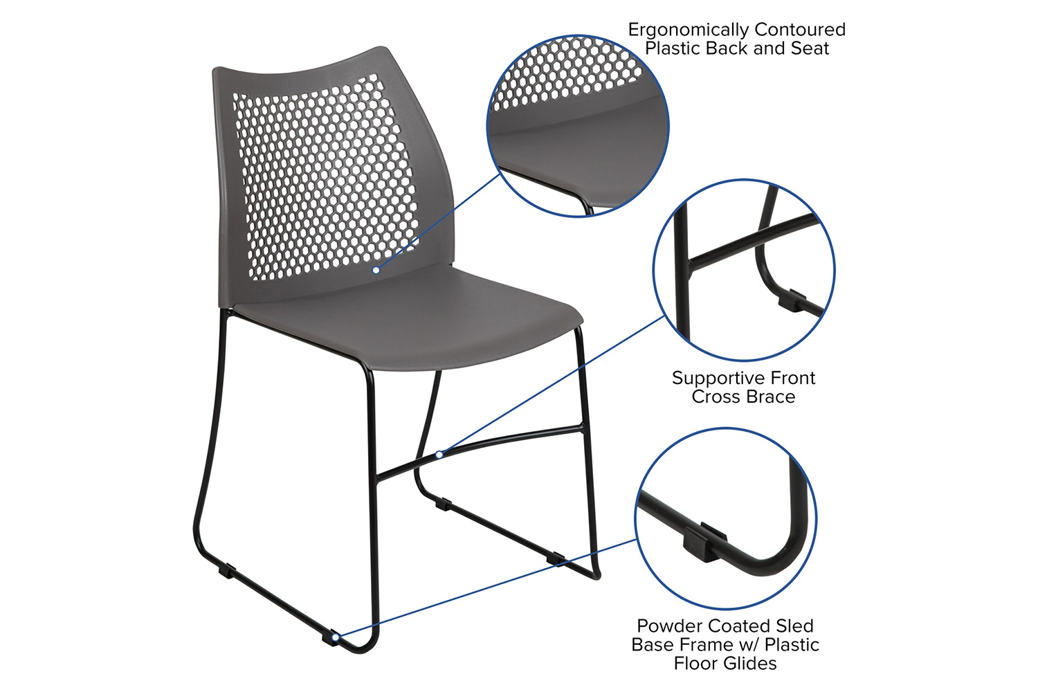 BLNK HERCULES Series Stack Chair with Air-Vent Back and Black Powder Coated Sled Base - Gray