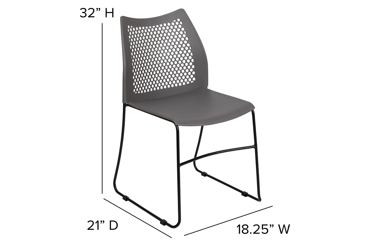 BLNK HERCULES Series Stack Chair with Air-Vent Back and Black Powder Coated Sled Base - Gray