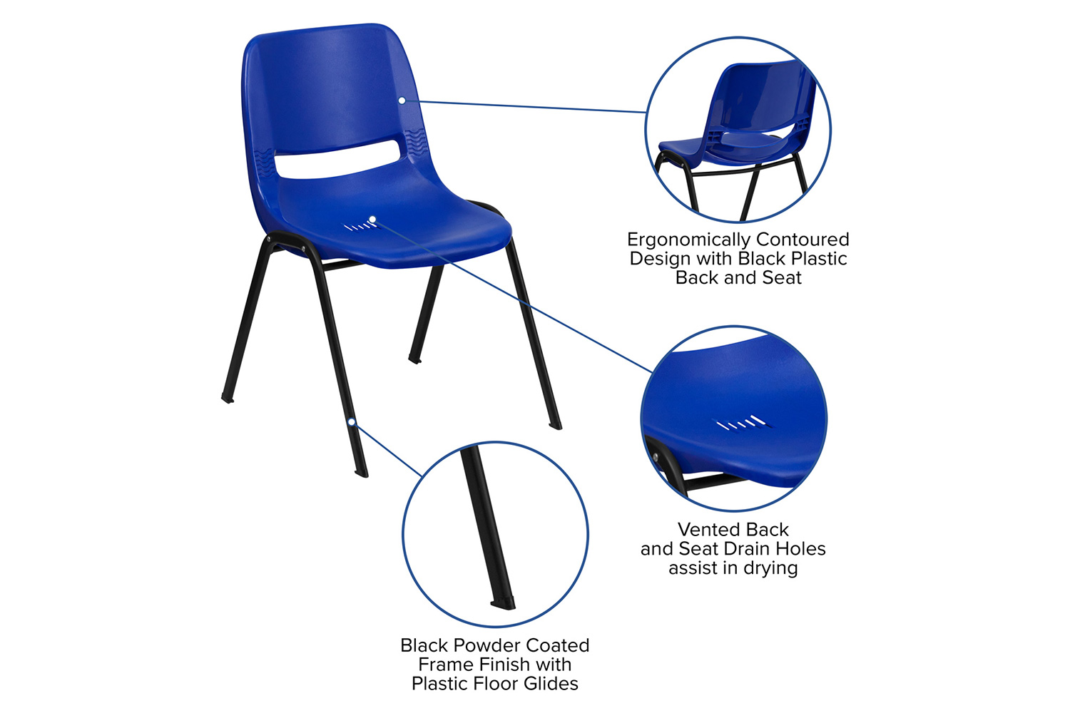 BLNK™ HERCULES Series Ergonomic Shell Stack Chair - Blue/Black, 17,75"H Seat