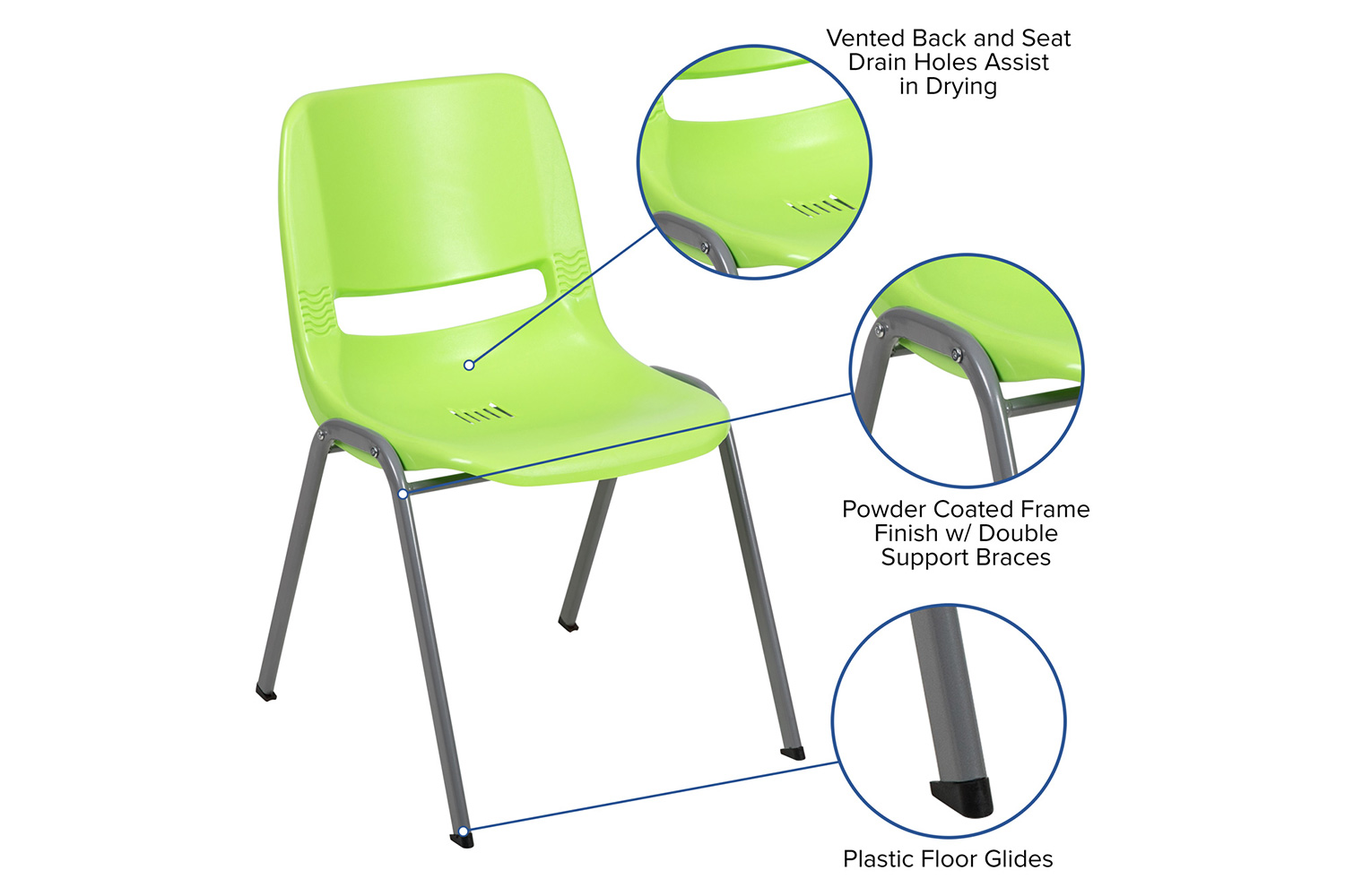 BLNK HERCULES Series Ergonomic Shell Stack Chair with Gray Frame - Green