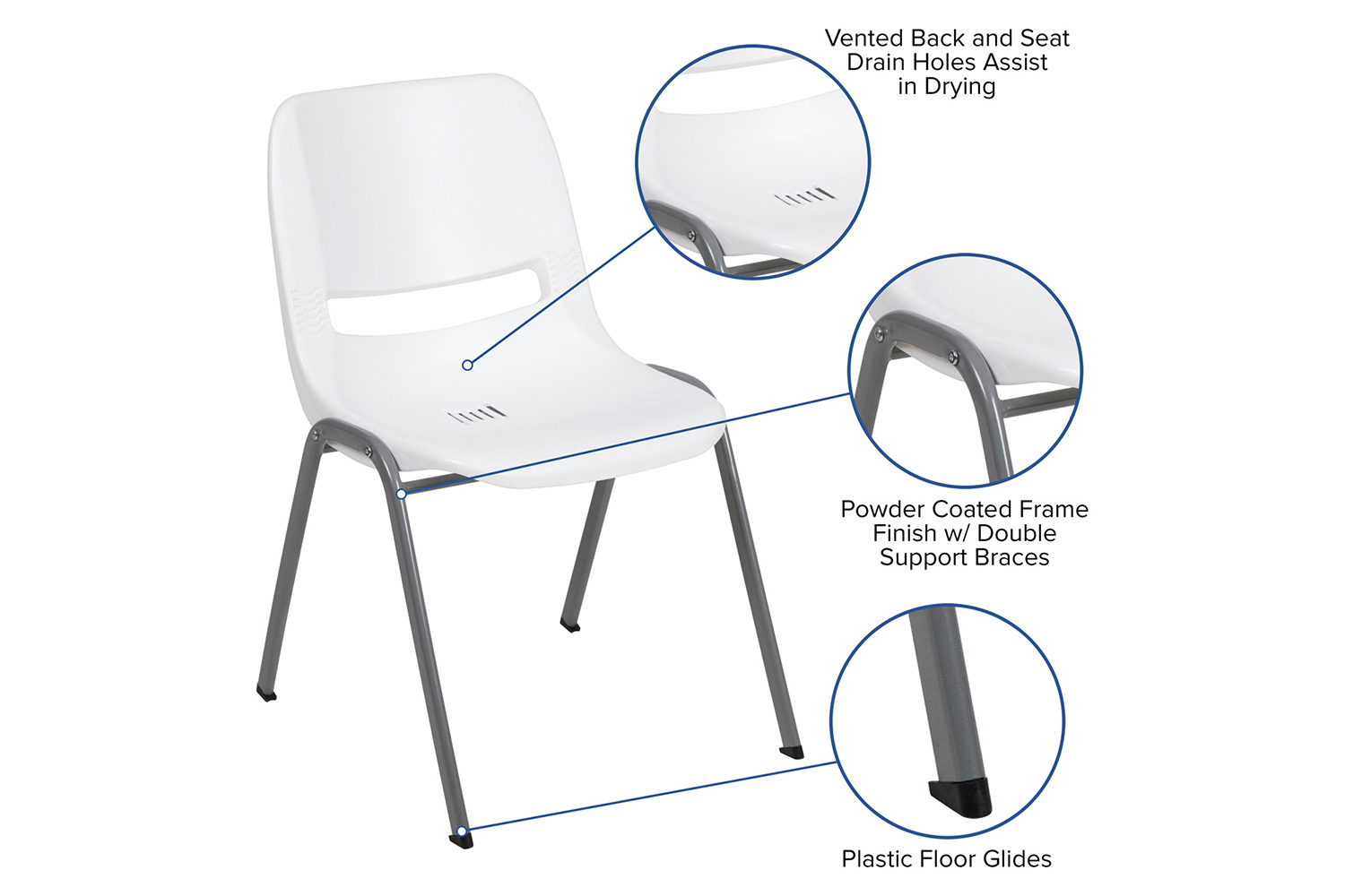 BLNK HERCULES Series Ergonomic Shell Stack Chair with Gray Frame - White