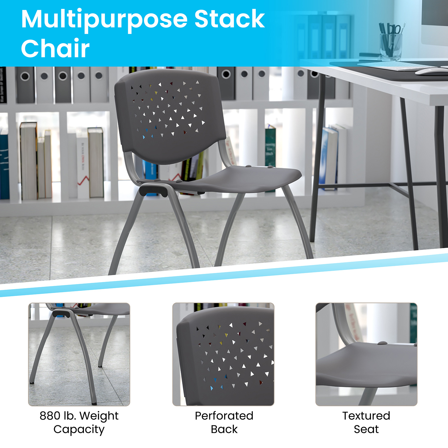 BLNK - HERCULES Series Plastic Stack Chair with Titanium Powder Coated Frame