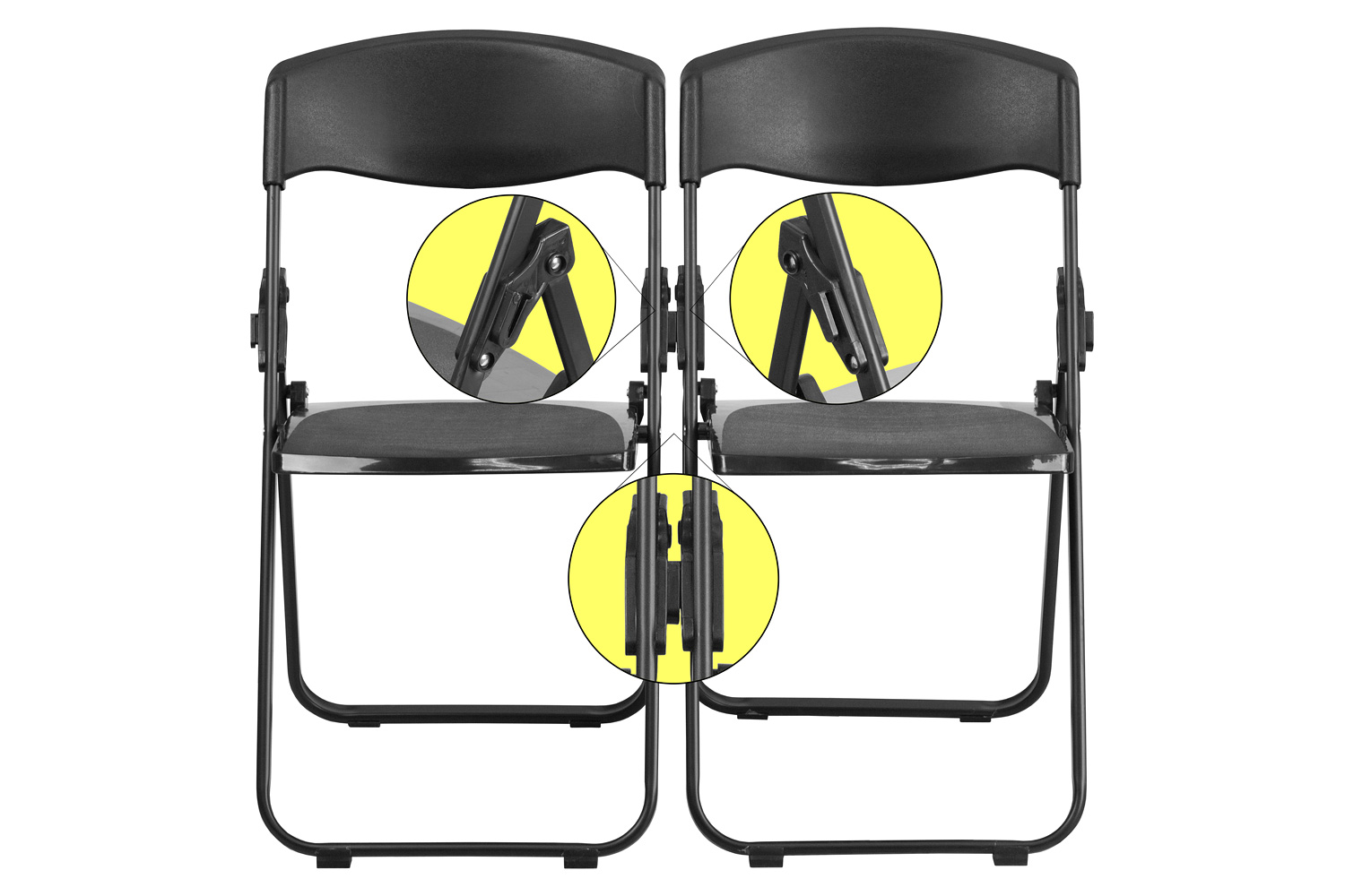 BLNK HERCULES Series Plastic Heavy Duty Folding Chair with Built-in Ganging Brackets - Black