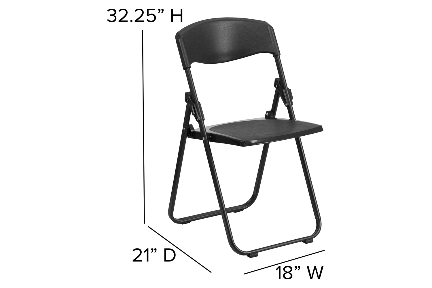 BLNK HERCULES Series Plastic Heavy Duty Folding Chair with Built-in Ganging Brackets - Black