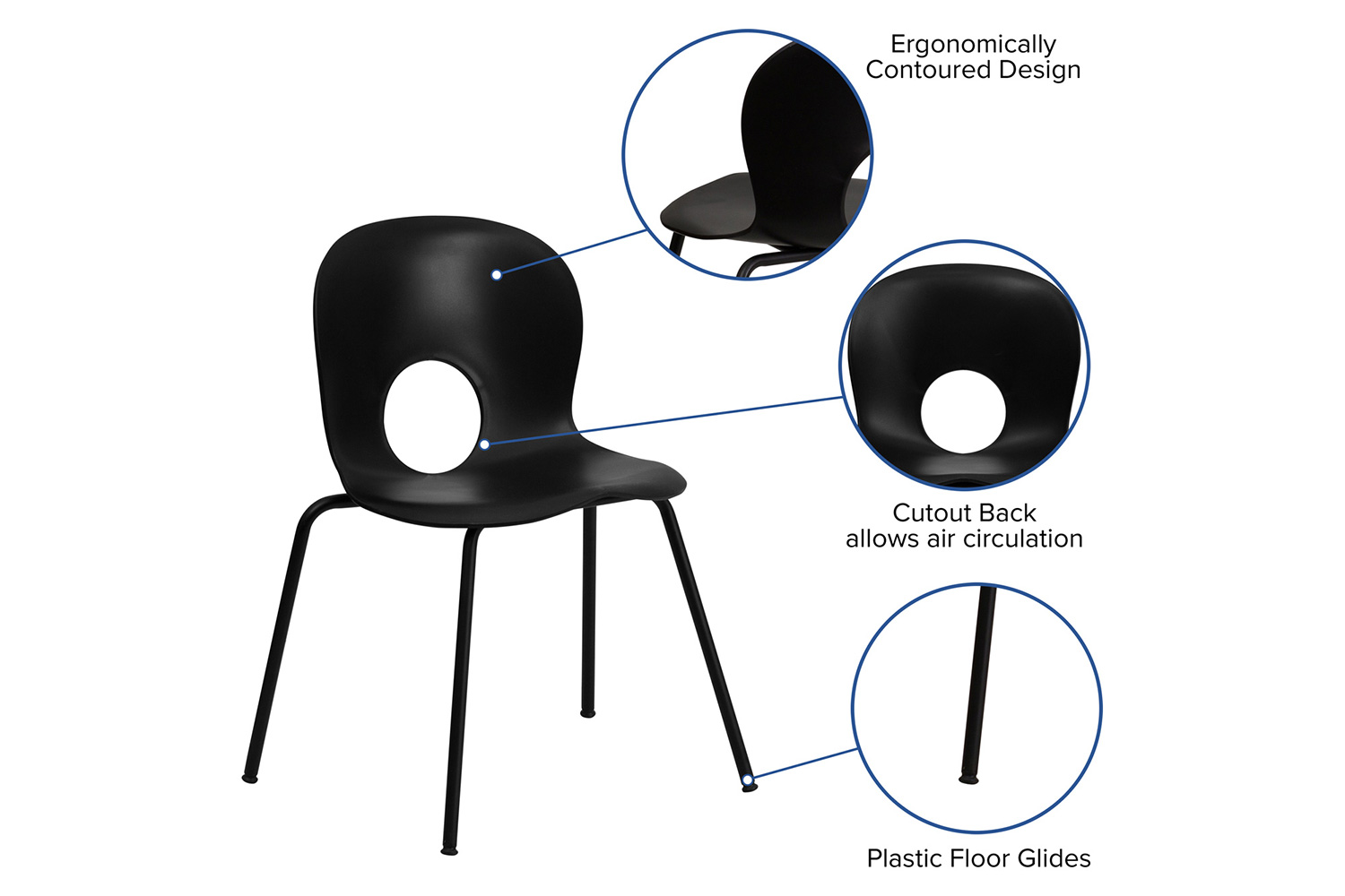 BLNK HERCULES Series Plastic Stack Chair with Black Frame - Designer Black