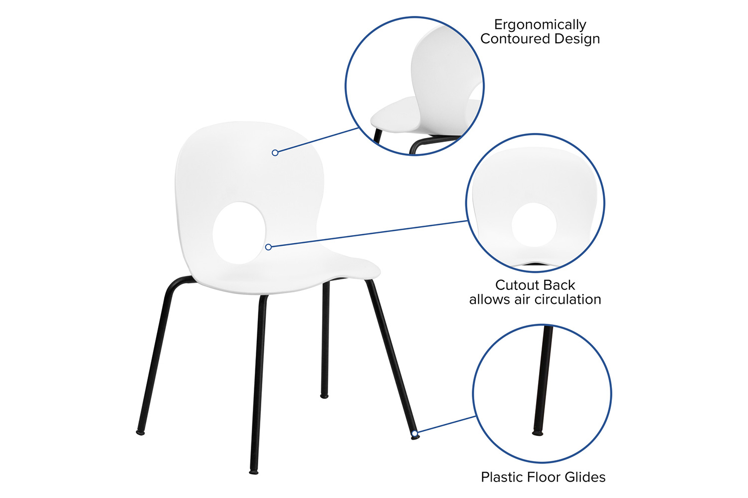 BLNK HERCULES Series Plastic Stack Chair with Black Frame - Designer White