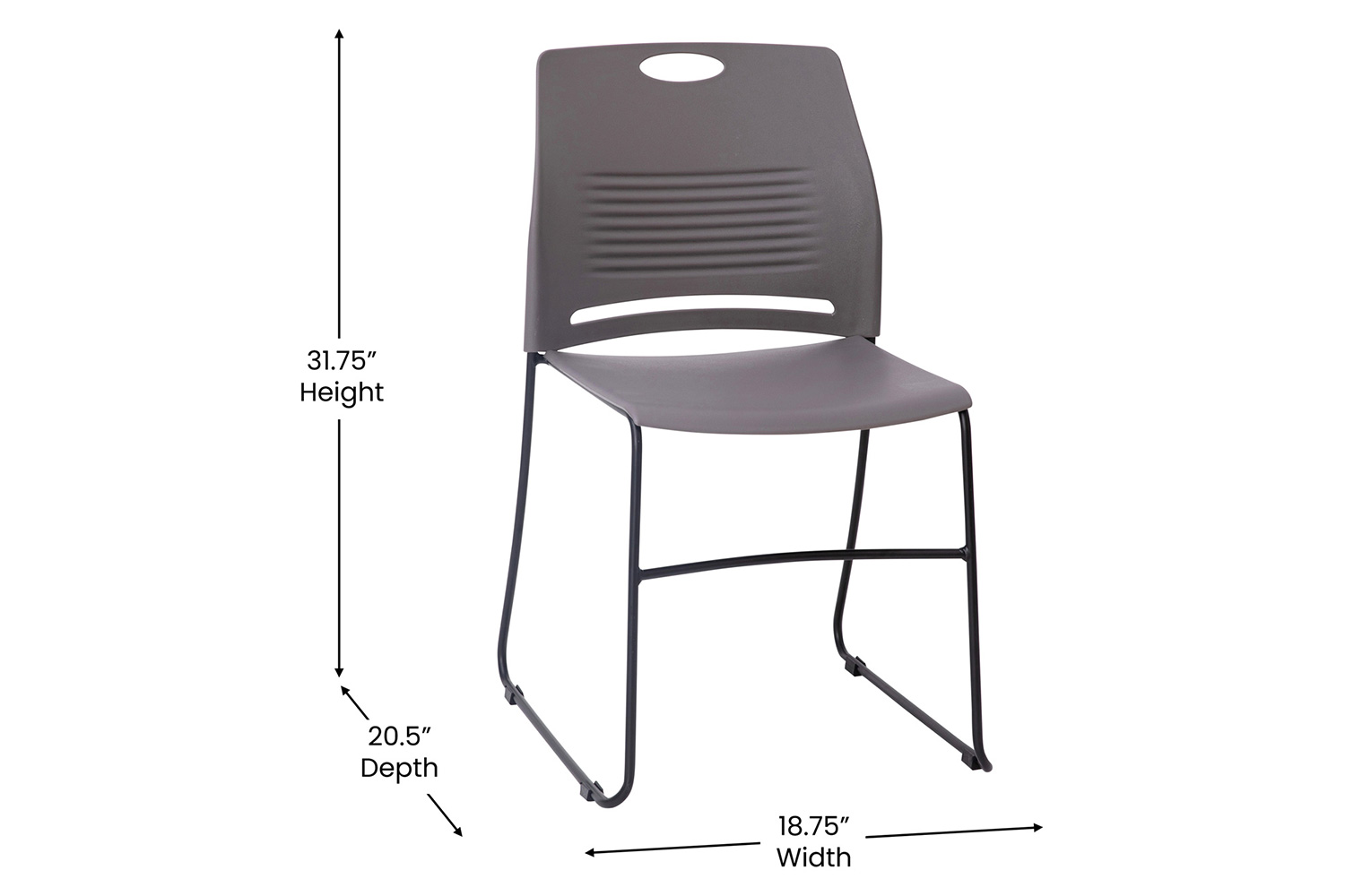 BLNK HERCULES Series Commercial Plastic Stack Chair with Black Powder Coated Sled Base Frame and Integrated Carrying Handle - Gray