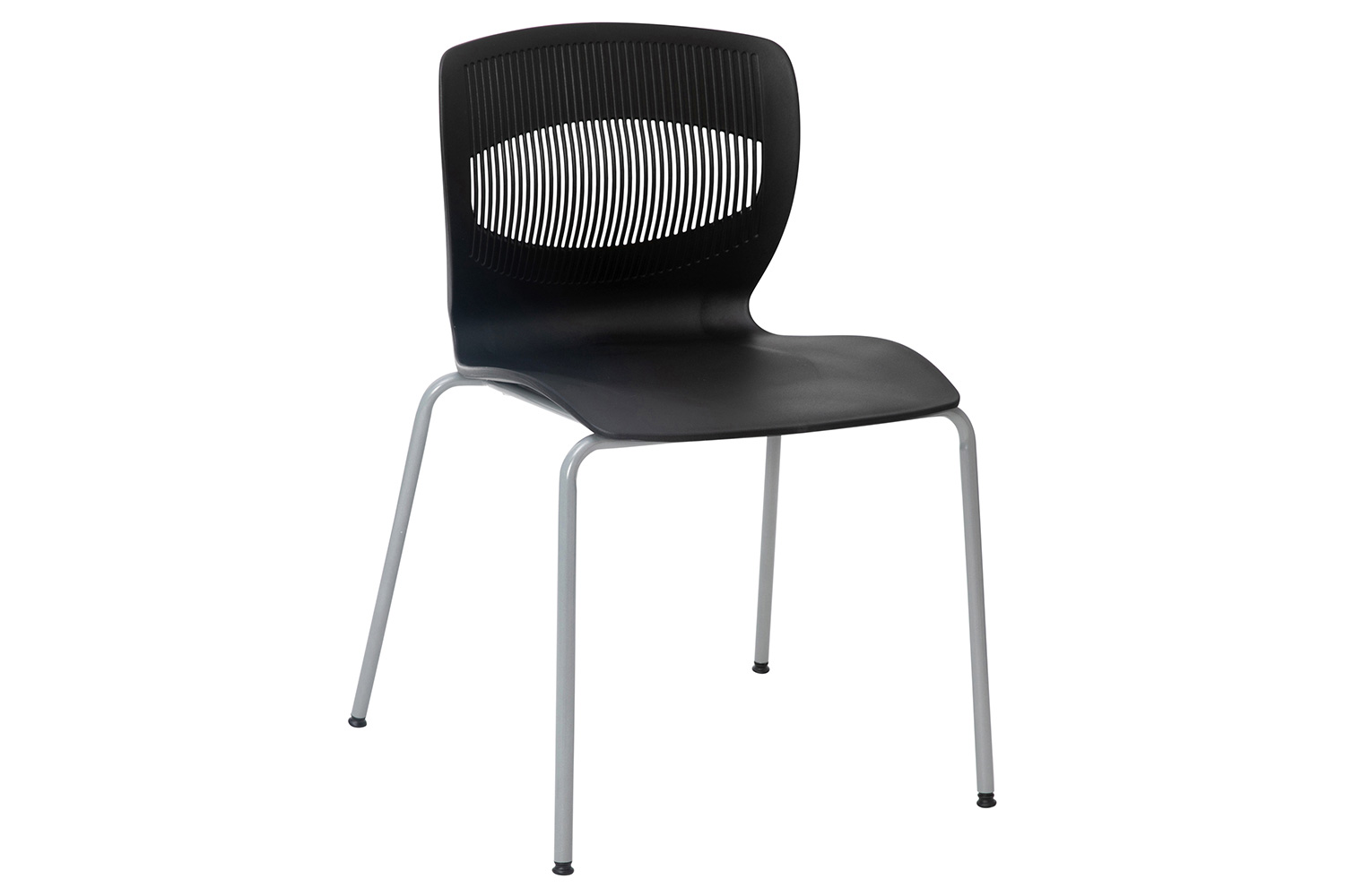 BLNK HERCULES Series Commercial Ergonomic Stack Chair with Lumbar Support and Silver Steel Frame - Black