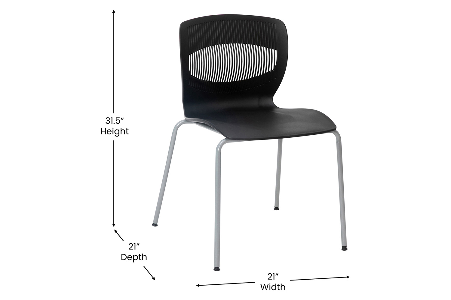 BLNK HERCULES Series Commercial Ergonomic Stack Chair with Lumbar Support and Silver Steel Frame - Black