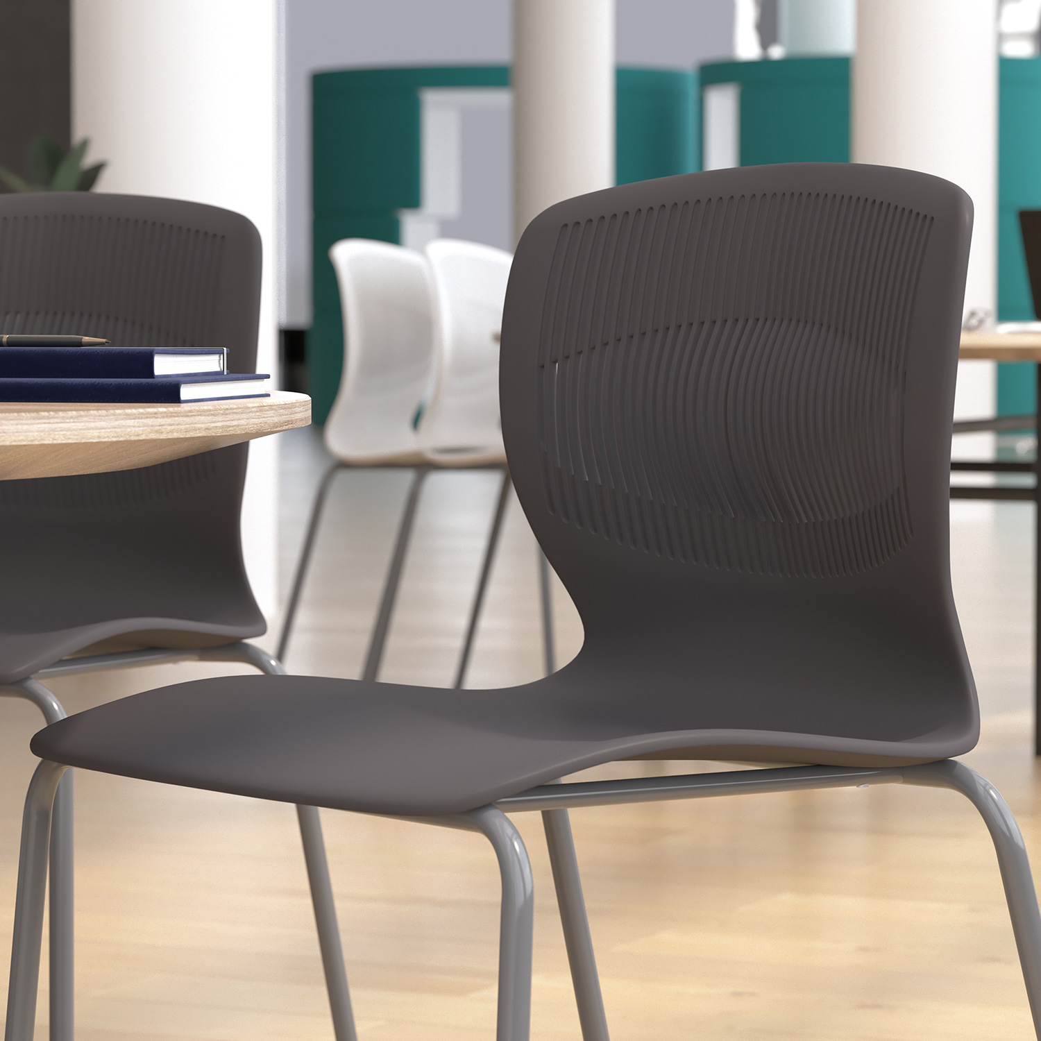 BLNK HERCULES Series Commercial Ergonomic Stack Chair with Lumbar Support and Silver Steel Frame - Gray