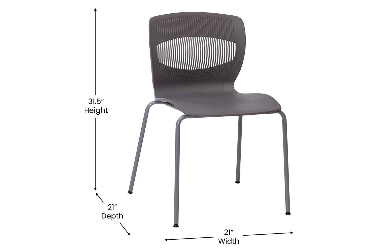 BLNK HERCULES Series Commercial Ergonomic Stack Chair with Lumbar Support and Silver Steel Frame - Gray