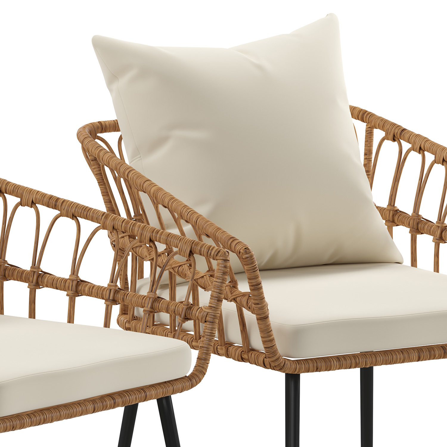 BLNK Evin Indoor-Outdoor Boho Rope Rattan Wicker Patio Chairs with All-Weather Cushions Set of 2 - Cream