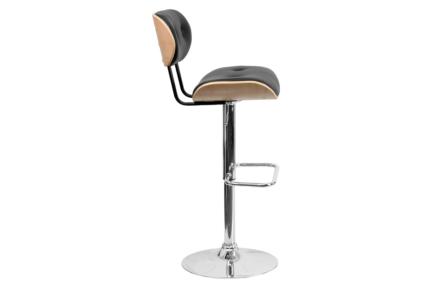 BLNK Magnus Bentwood Adjustable Height Bar Stool with Button Tufted Black Vinyl Seat - Beech