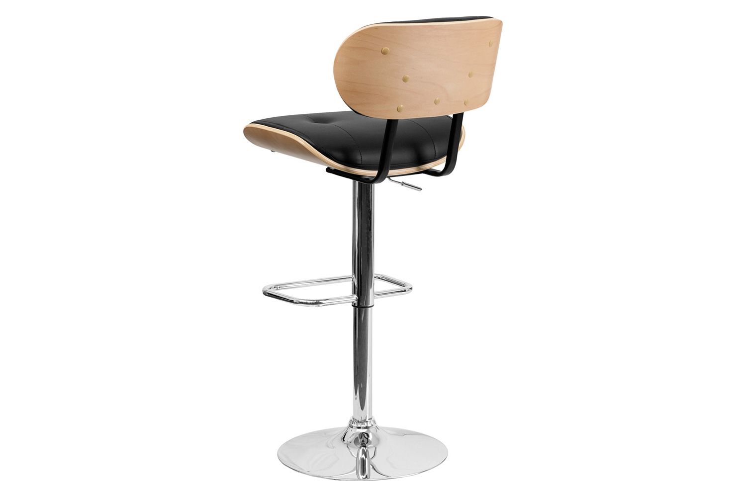 BLNK Magnus Bentwood Adjustable Height Bar Stool with Button Tufted Black Vinyl Seat - Beech